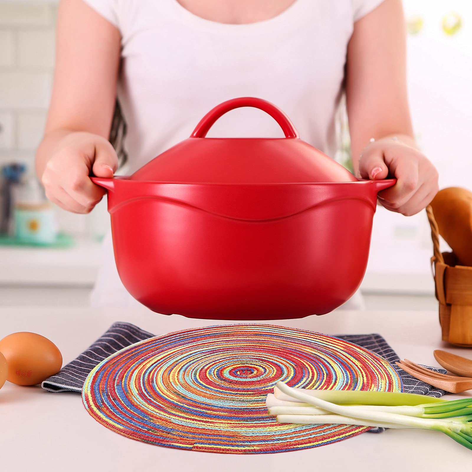 Placemat van wasbaar katoenen touw - kleurrijke ronde tafelmatten en onderzetters - België