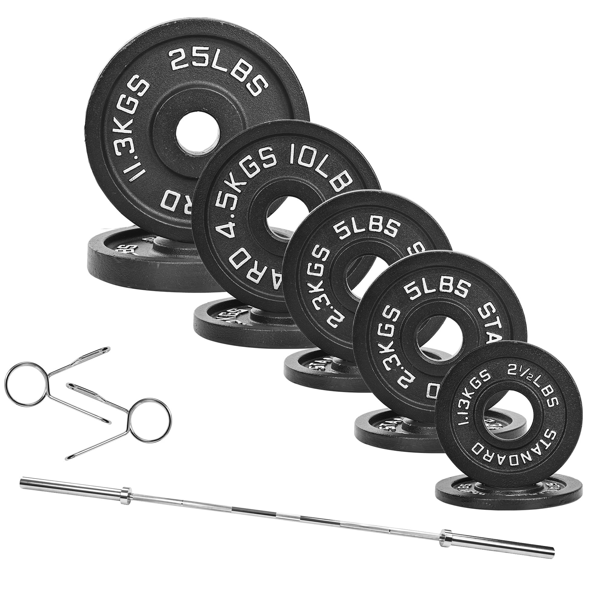 Fitvids 2 Inch Barbell Weight Plates and Bar Set, 5 FT Barbell Bar and 95 LB(2.5-25 LB) Barbell Weight Set for Home Gym Strength Training