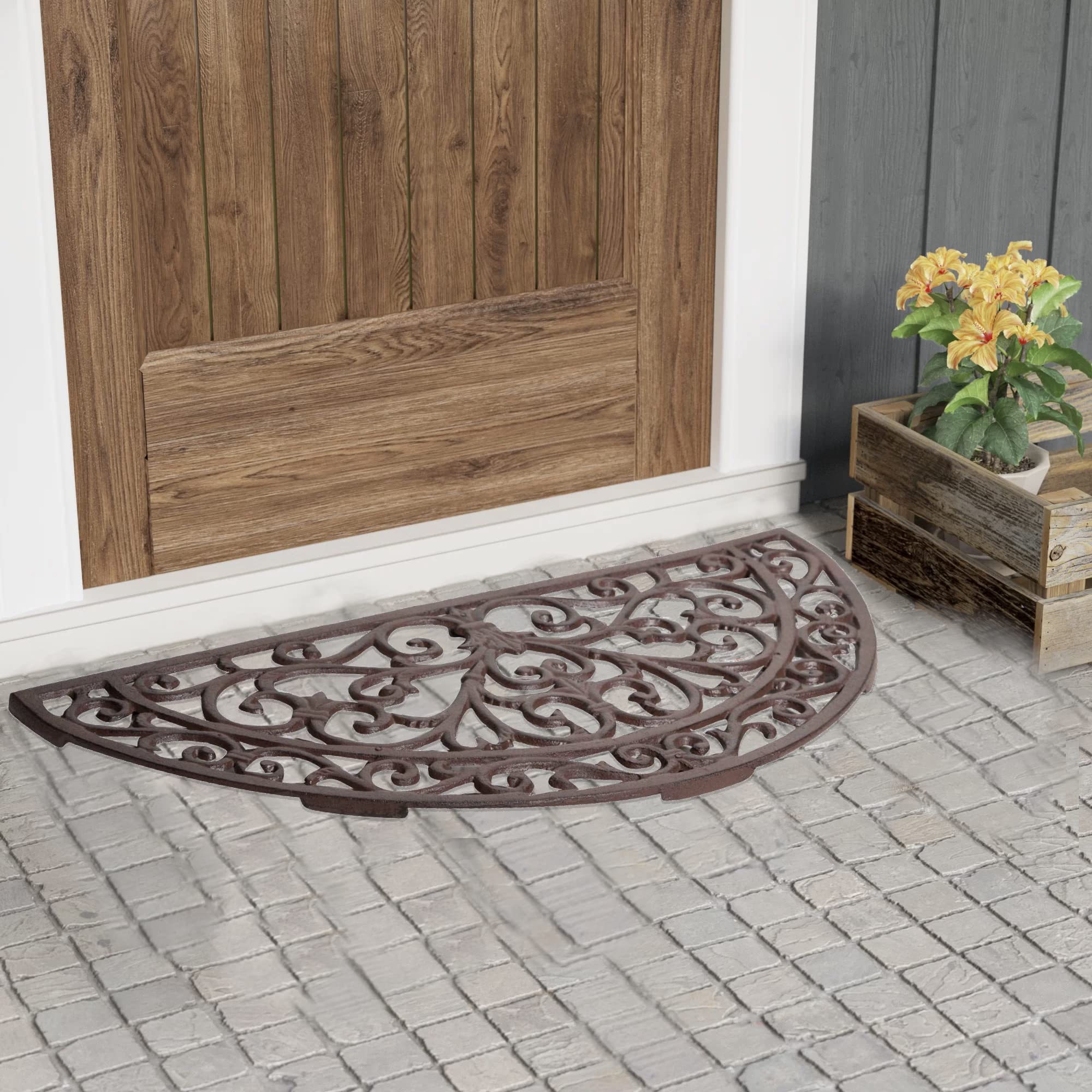 Biscottini Zerbino ghisa grande 68,5x32x1,5 cm - Zerbino ingresso esterno - Zerbini in ghisa esterno - Tappetino ingresso casa mezzaluna - Pulisci scarpe metallo