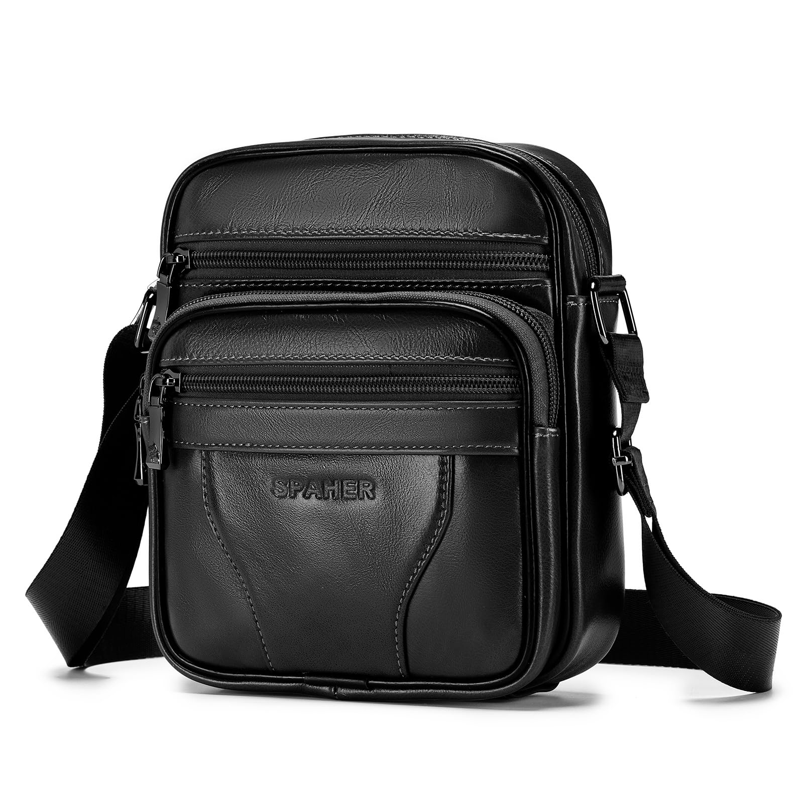 SPAHER Męskie Torby na Ramię Skórzana Torba Podręczna na Ramię Męska Duża Torebka Listonoszka Saszetka Męska Skórzana Shoulder Messenger Crossbody Bag Men Hand Bag