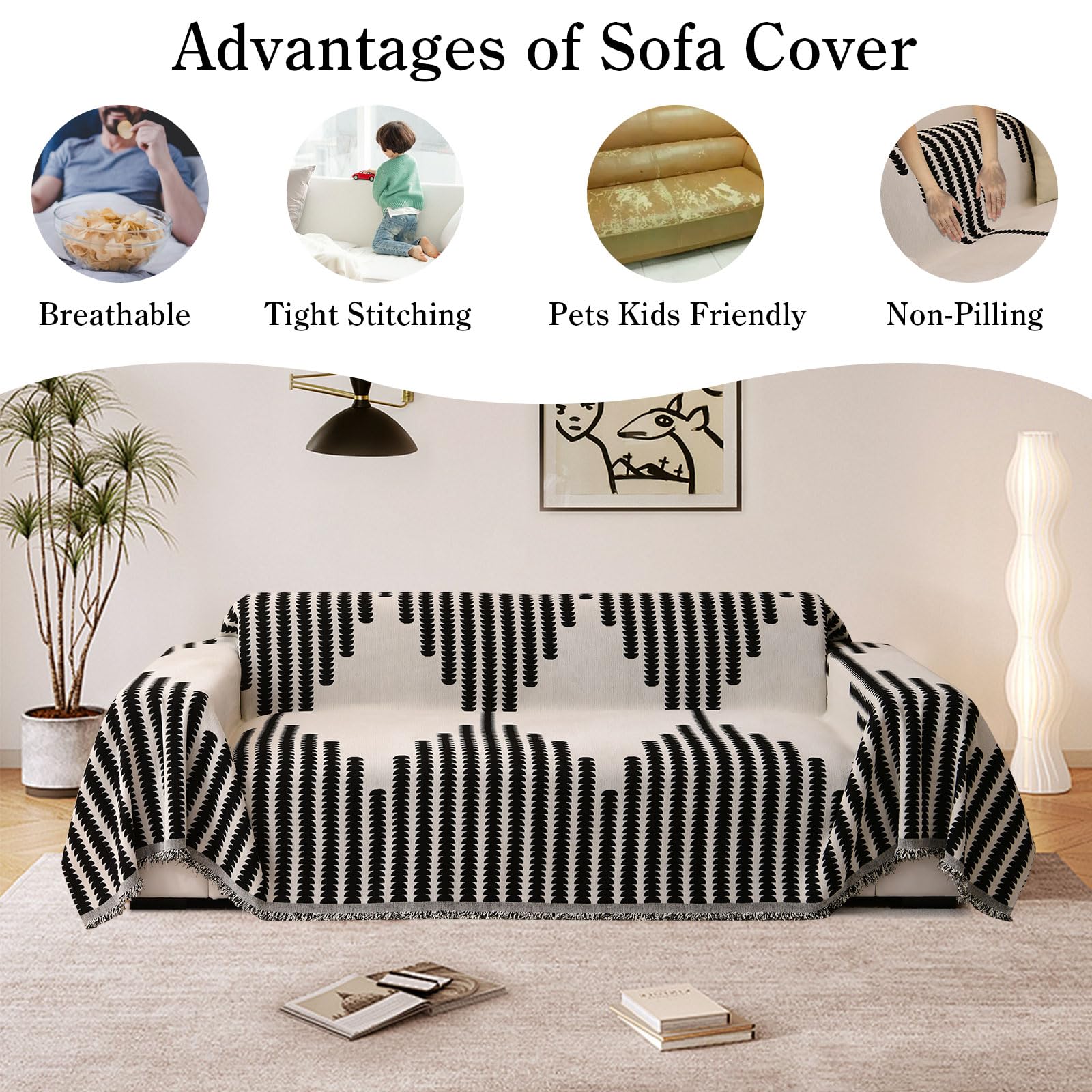 OKYUK Boho Chenille Sofa Cover 2/3/4 Seater & Corner Sofa, Washable, Tassel Design, Pet-Friendly, Breathable - Image 4