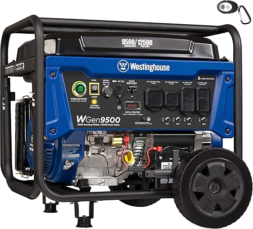 Westinghouse WGen9500 - Generador portátil de alta resistencia 9500 nominal 12500 vatios máximos, alimentados por gas, arranque eléctrico, listo