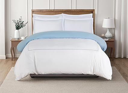 Majestic Giftware Madison Linen 8 Pcs Twin Size Bedding Set (BL52-T) | Normandy - Blue 400 TC Cotton Sateen Durable & Eashable | 2 Fitted Sheets, 2 Duvets, 4 Pillowcases - Noble Collection