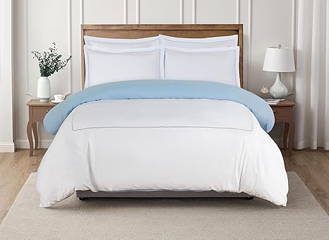 Majestic Giftware Madison Linen 8 Pcs Twin Size Bedding Set (BL52-T) | Normandy - Blue 400 TC Cotton Sateen Durable & Eashable | 2 Fitted Sheets, 2 Duvets, 4 Pillowcases - Noble Collection
