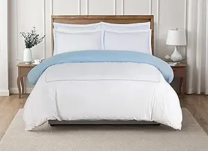 Majestic Giftware Madison Linen 8 Pcs Twin Size Bedding Set (BL52-T) | Normandy - Blue 400 TC Cotton Sateen Durable & Eashable | 2 Fitted Sheets, 2 Duvets, 4 Pillowcases - Noble Collection