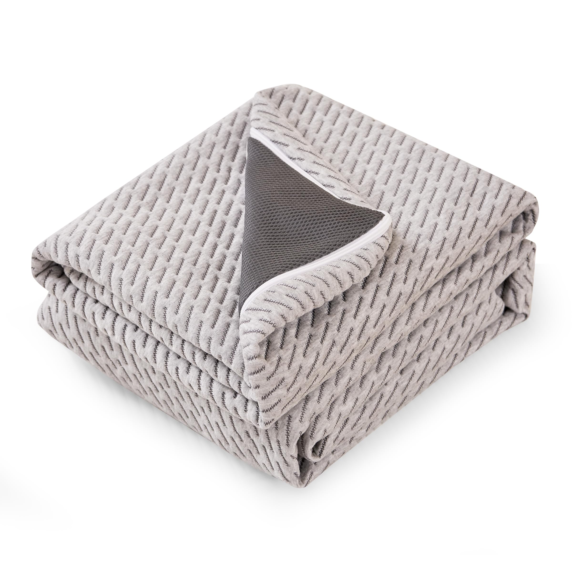 CHUN YI 2 Inch Mattress Topper Cover Full Cover Only Breathable Mattress Topper Protector with Zipper and Straps