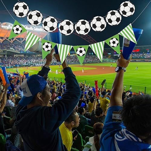 Miniatura 5 de Zonon 4 piezas de decoración de fiesta de fútbol, pancarta de fútbol, pelota deportiva, fiesta de cumpleaños, suministros de guirnalda de papel