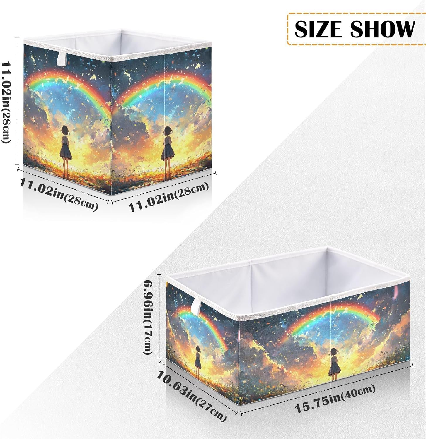 Rainbow Anime Woman Storage Bins for Organize, Foldable Organizer Cubes Box Fabric Storage Basket image 3