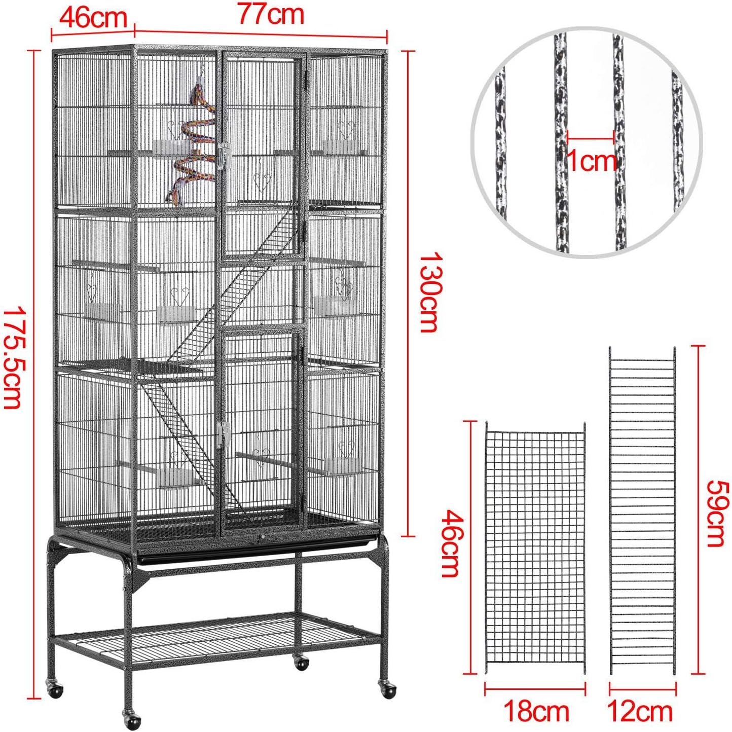 Assembled Yaheetech bird cage with dimensions