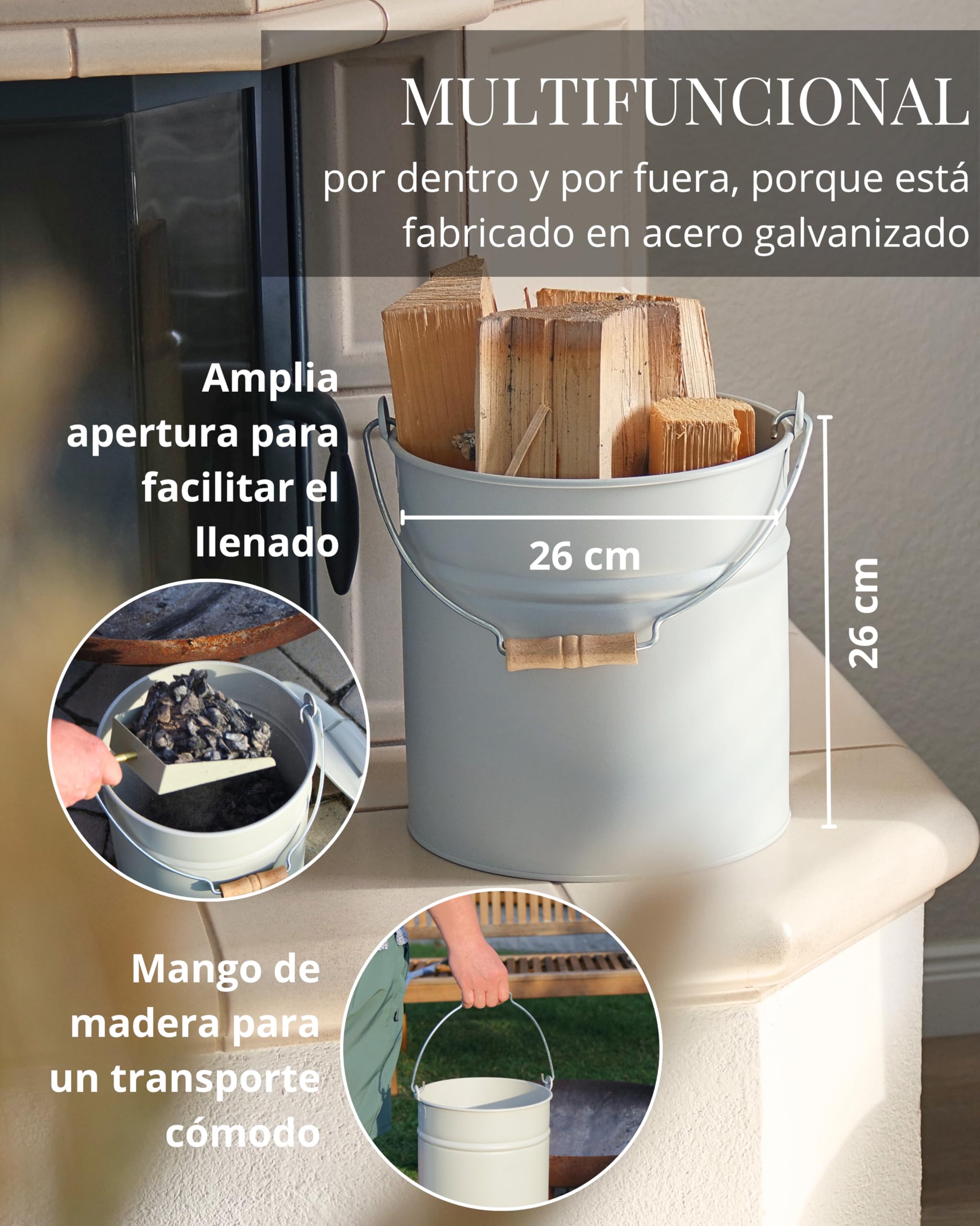 LIVLIG Cubo de Cenizas Con Tapa, 10 L, de Zinc, Metal, Beige - Accesorio Para Chimenea