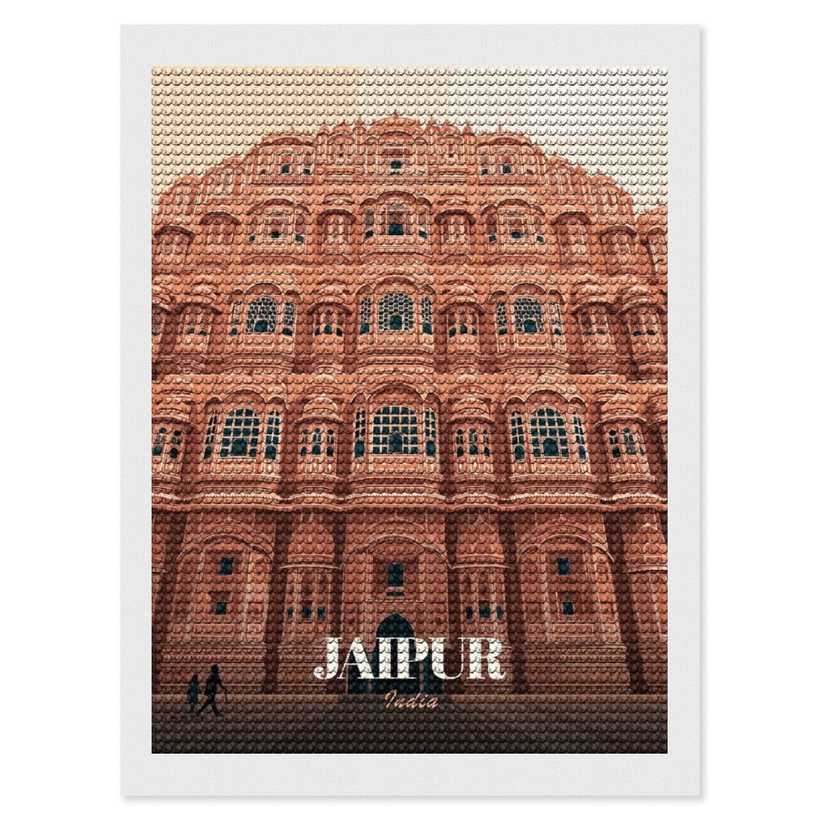 Junmoney Hawa Mahal, Jaipur, India Illustration Diamond Painting Set 12"x16", Stress Relief Craft, Easy to Enjoy, Vintage Style Decor, Festive Craft Gift