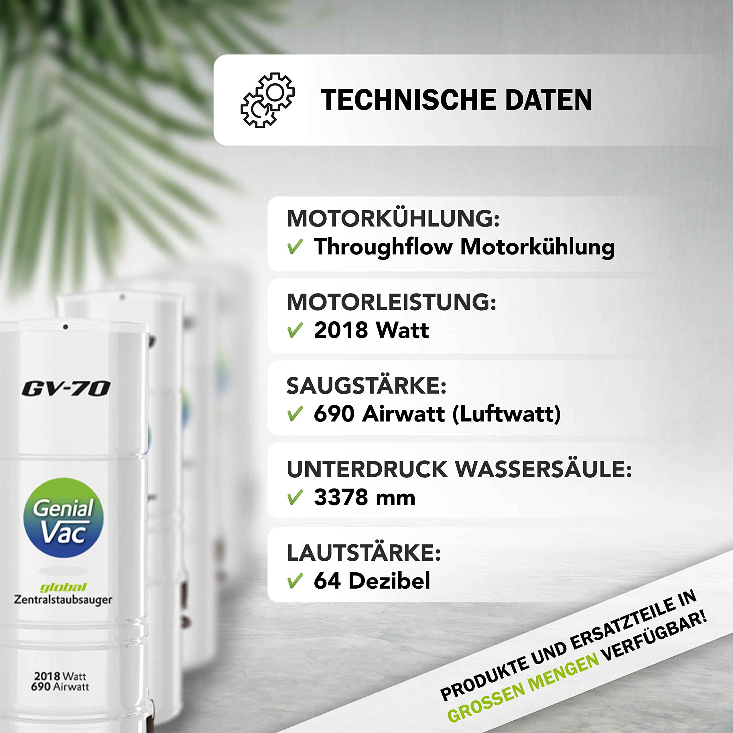 Zentralstaubsauger Genialvac 70 Metall weiß mit Schlauchset (Set mit 9m Schlauch)