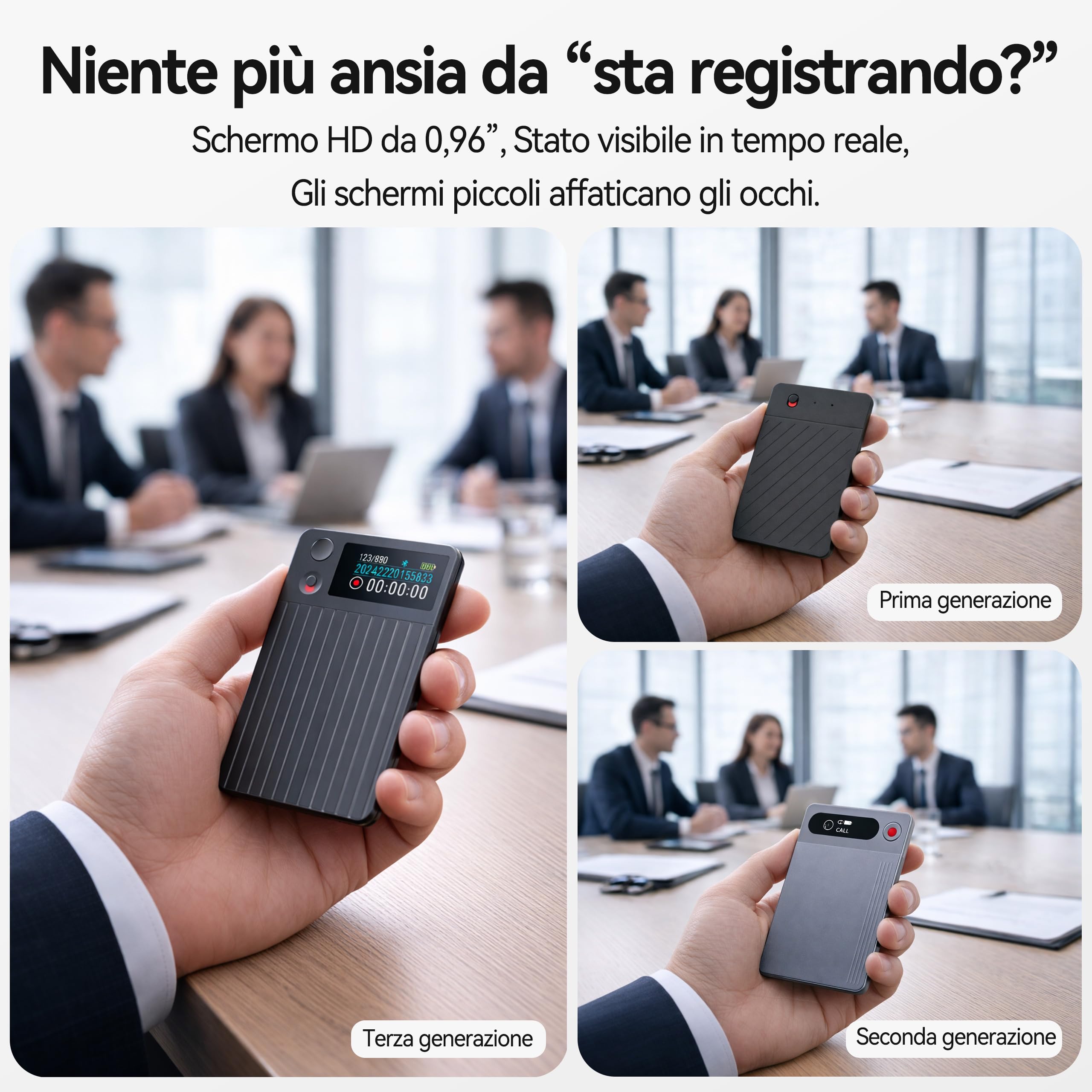 Registratore Vocale AI con Trascrizione e Riassunti AI Avanzati, 1200 Minuti al Mese, Audio HD, con Custodia, per Riunioni di Lavoro, Lezioni e Chiamate, Regalo per Professionisti e Studenti
