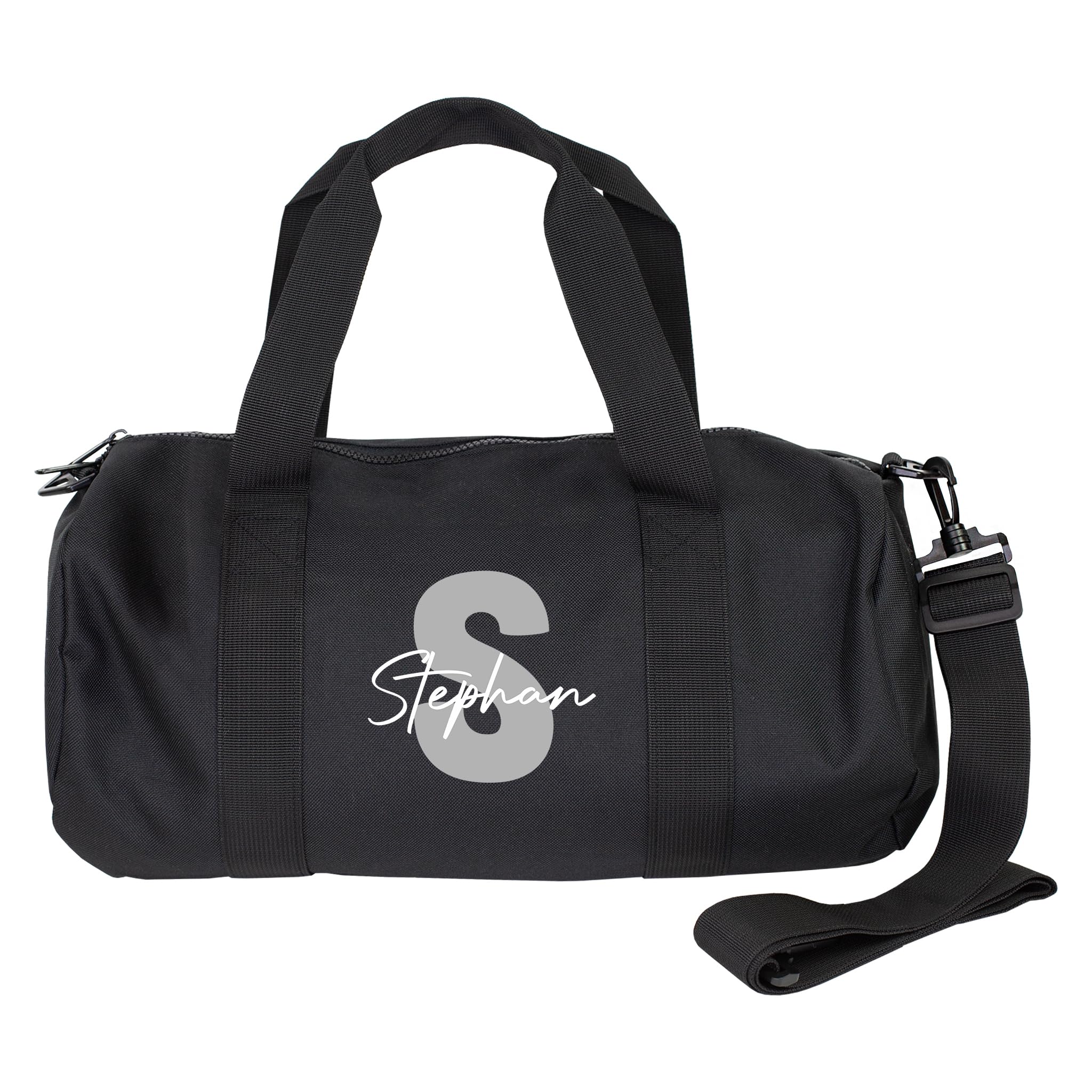 Herz & Heim® Sporttasche personalisiert mit Initiale & Name – Trainingstasche mit Aufdruck – 12 Liter Duffle Bag als Geschenkidee – Fitness Tasche für Gym, Sport, Fußball & Freizeit (Grau (XL))