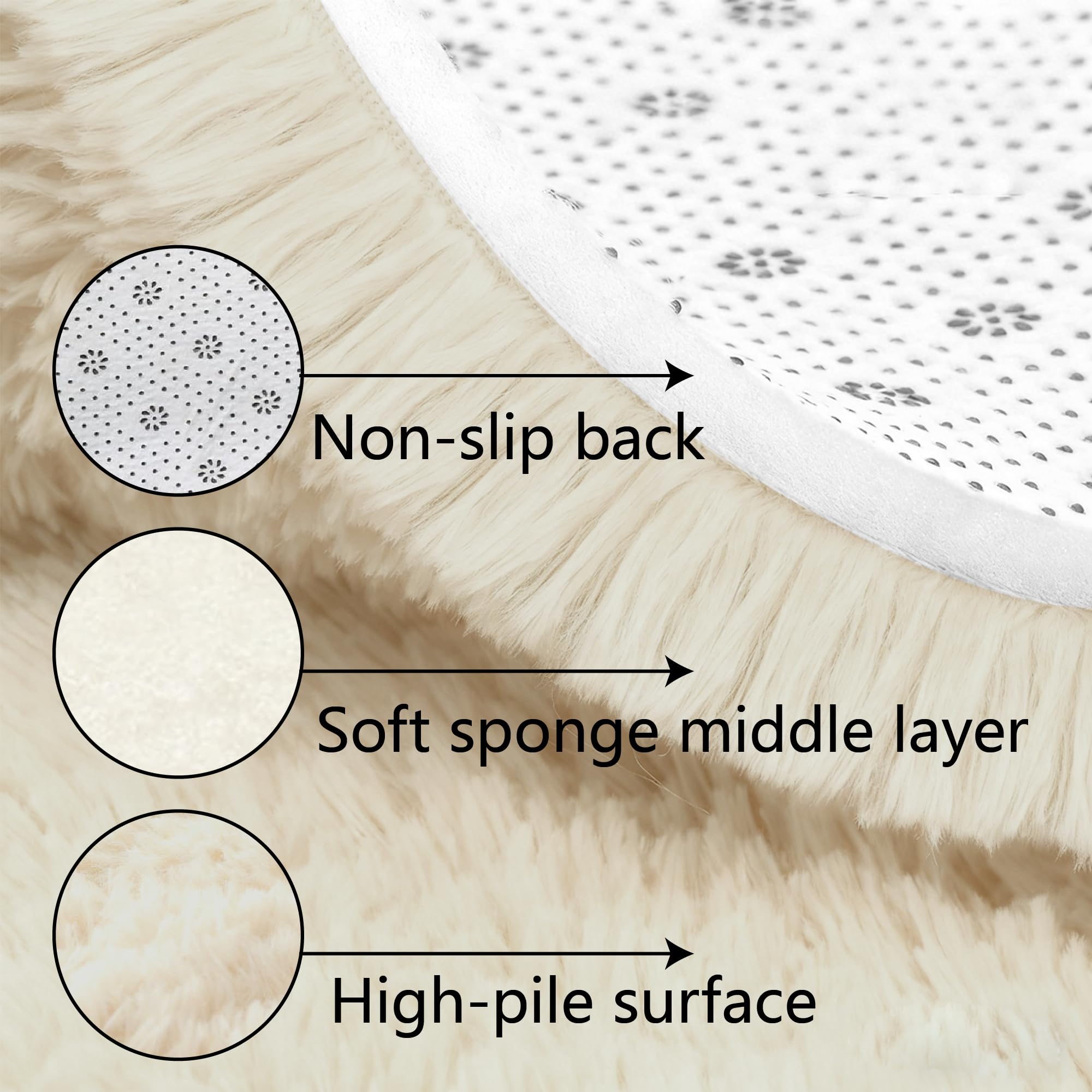 Moderner Hochflor Teppich 150 x 230 cm Weich Und Flauschig Läufer Teppich Klein Deko Kuschelig Waschbar für Schlafzimmer Kinderzimmer, Bettvorleger Matte, Creme Farben