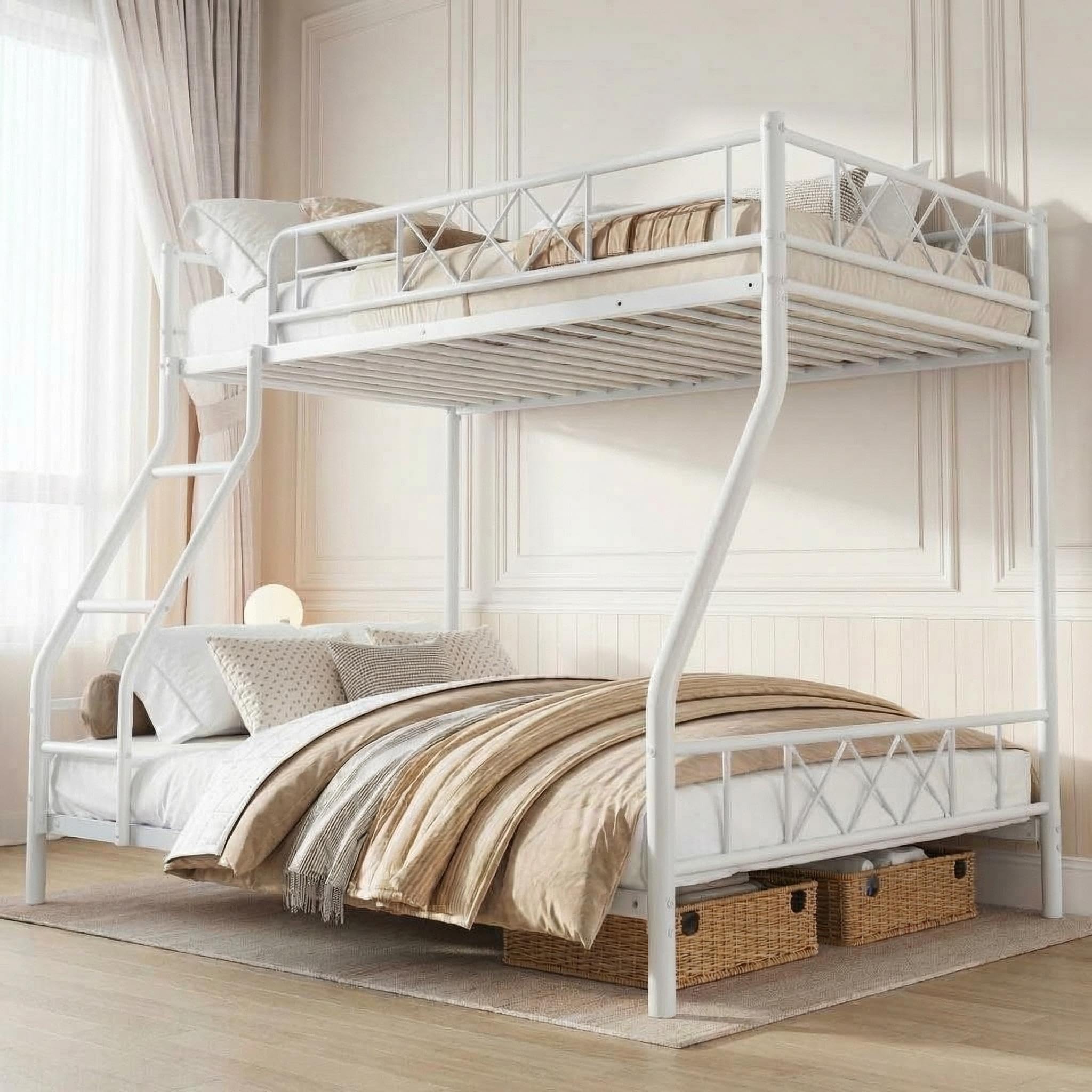 Photo 1 of **INCOMPLETE** Garvee Bunk Bed Twin Over Full for Adults & Teens, Heavy Duty Metal with Ladder & Safety Rails, No Box Spring Required, Space Efficient Furniture for Bedroom, Dorm, White