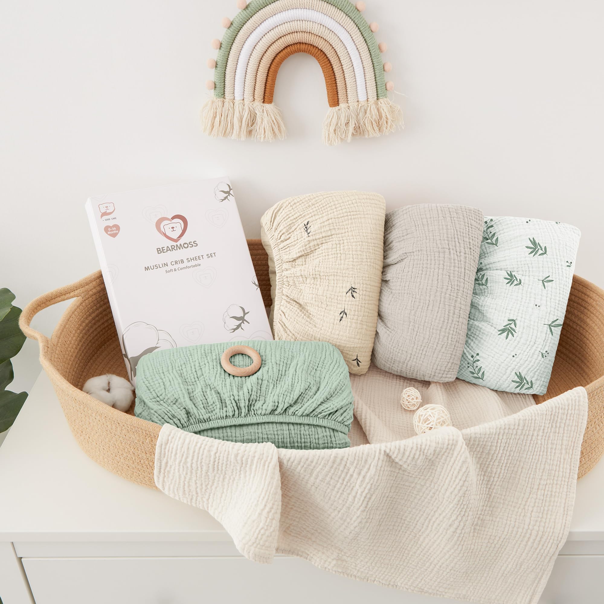 Bearmoss Sábana de Muselina, 100% Algodón, para Colchón Estándar de Cuna y Colchón de Cama Infantil, 60 x 120 cm/70 x 140 cm,Sabana Bajera Cuna Ajustables para Cama Auxiliar (Verde, 70x140)