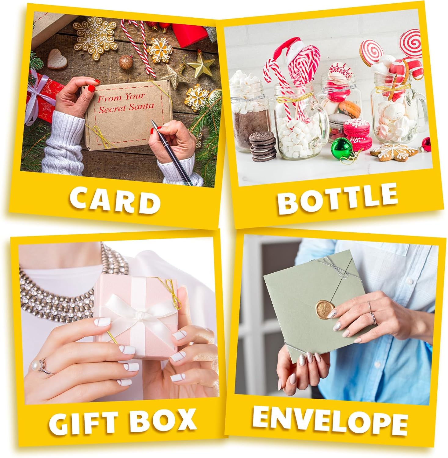 Jutom 100 Pcs Stretch Loops 16" Metallic Elastic Cord, Pre Tied Ornament Strings, Elastic Ribbon for Tags, String Bows for Christmas Decoration Gifts Wrapping Boxes (Gold,Silver) - Image 6