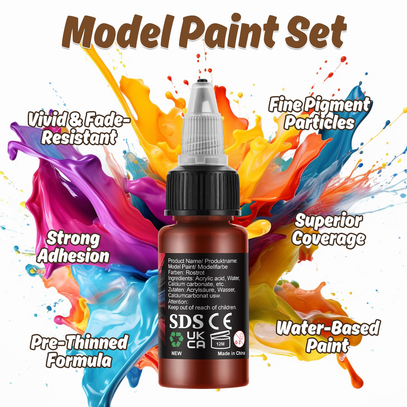 Set di Colori Acrilici per Modellismo, 30 Colori con 4 Pennelli | Base, Carni, Ombre e Metalli Colori, Per Aerografo e Pennello