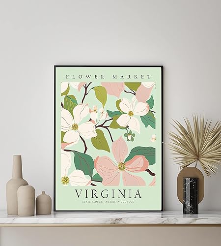Miniatura 3 de HomeArtPrint Impresión artística de Virginia, póster de viaje con mapa del estado de Virginia, 11 x 14 pulgadas, enmarcado, papel mate, montaje en