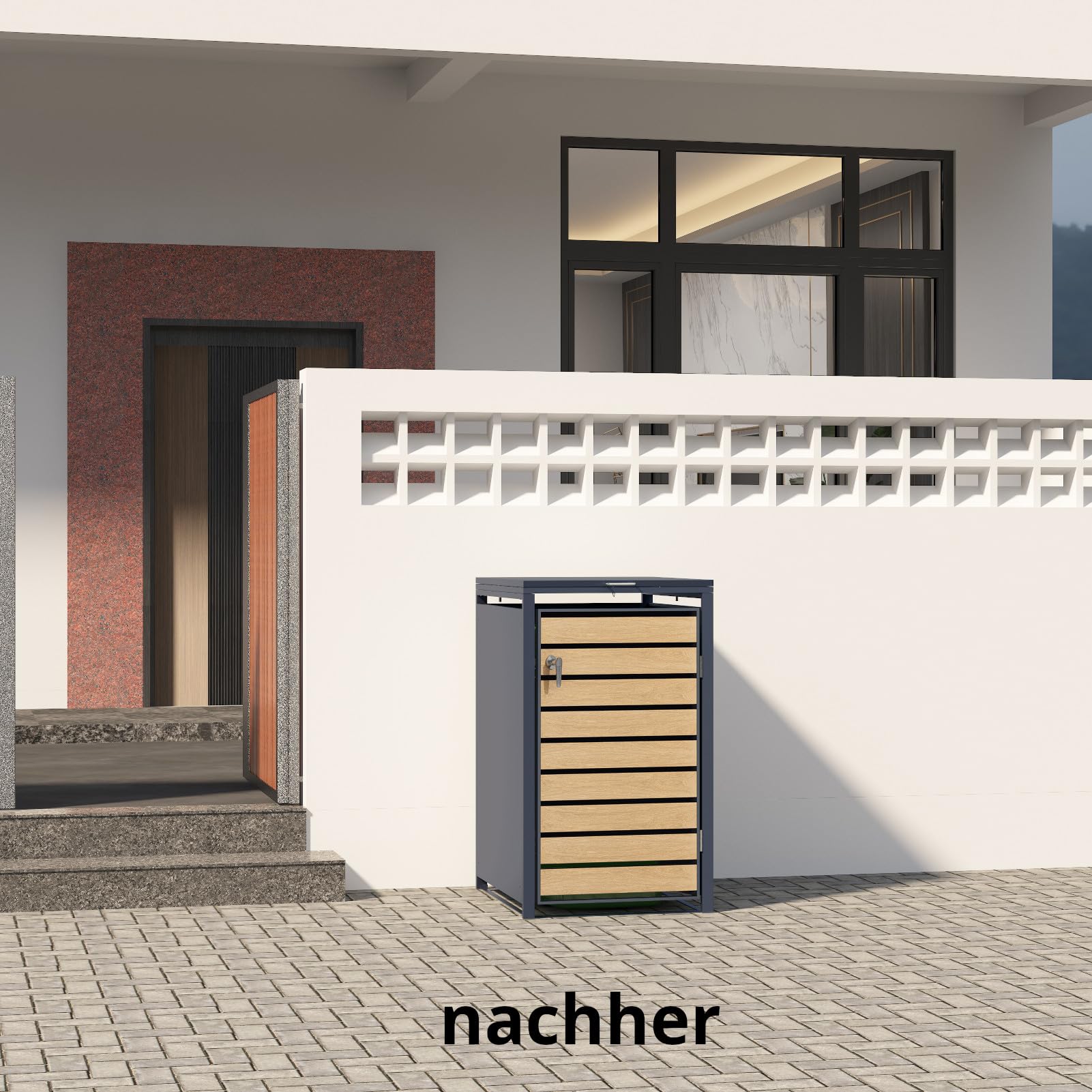 SCHARTEC® Mülltonnenbox anthrazit mit Holz-Design erweiterbar 240l Mülltonnenverkleidung Mülltonnen Sichtschutz Unterstand