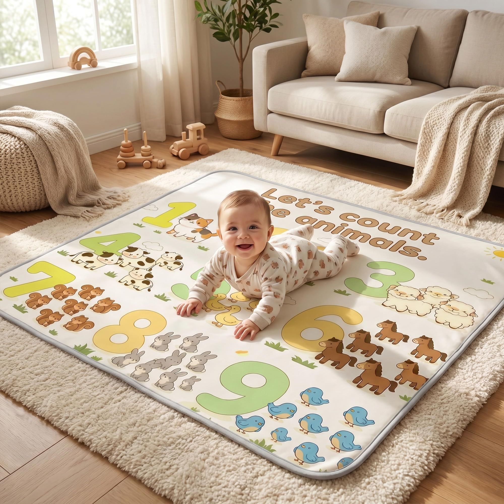 Koonmi Baby Spielmatte 120 cm, Krabbelmatte mit Zahlenmuster | Wasserdicht, für innen und außen, leicht zu reinigen, weich und robust für Babys und Kleinkinder