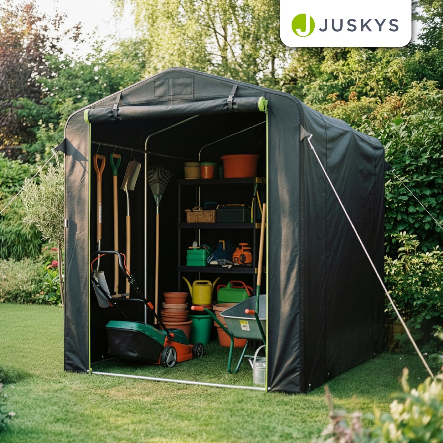 Juskys® Tente à Outils M - Garage à vélos d'extérieur de 6,2 m³ avec fenêtre et Porte, 220 x 160 x 175 cm, bâche imperméable et Armature métallique, abri de Jardin
