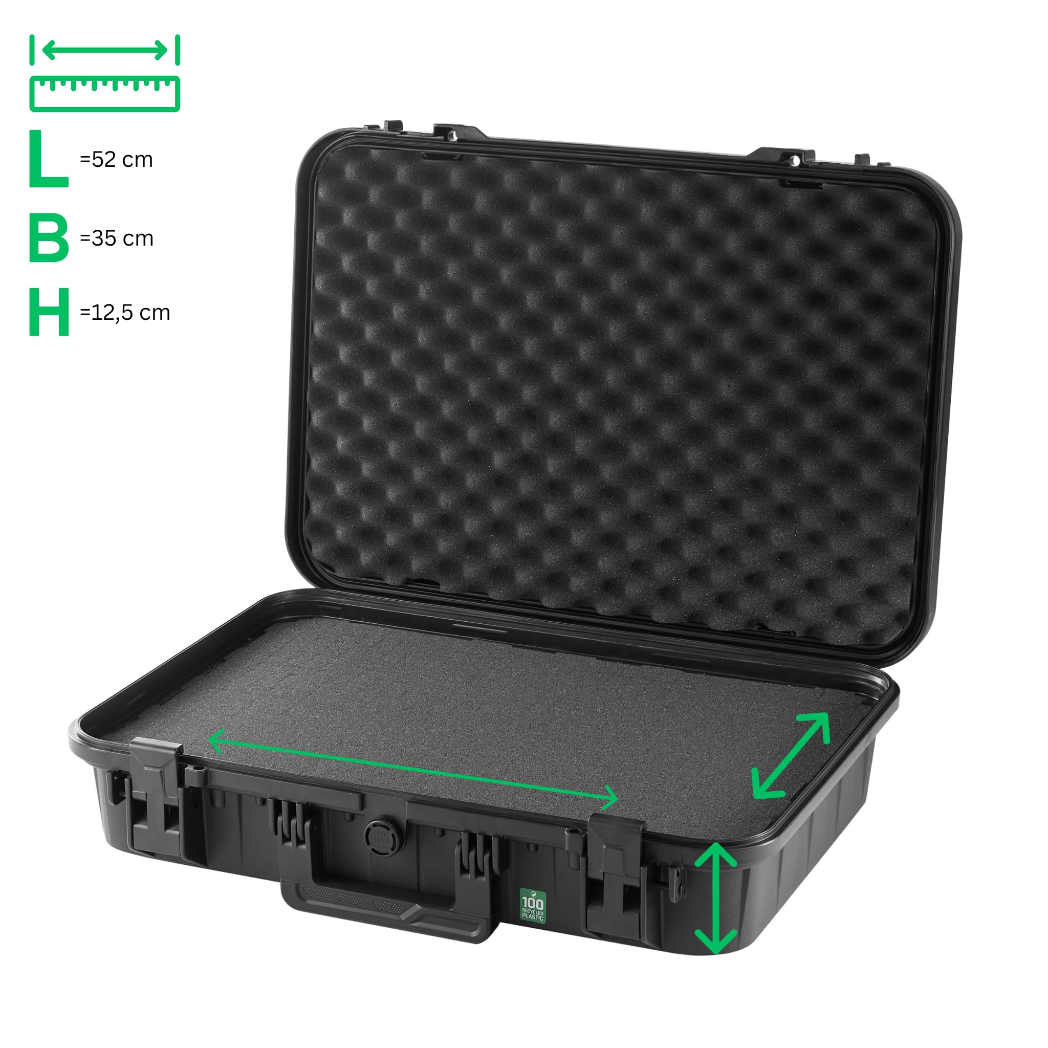 TomCase ECO Pro ECO90 Mallette de Protection Durable, en Plastique 100% recyclé, avec Insert en Mousse, imperméable et résistante aux Chocs, Valise de Transport légère, Universelle, fabriquée en UE