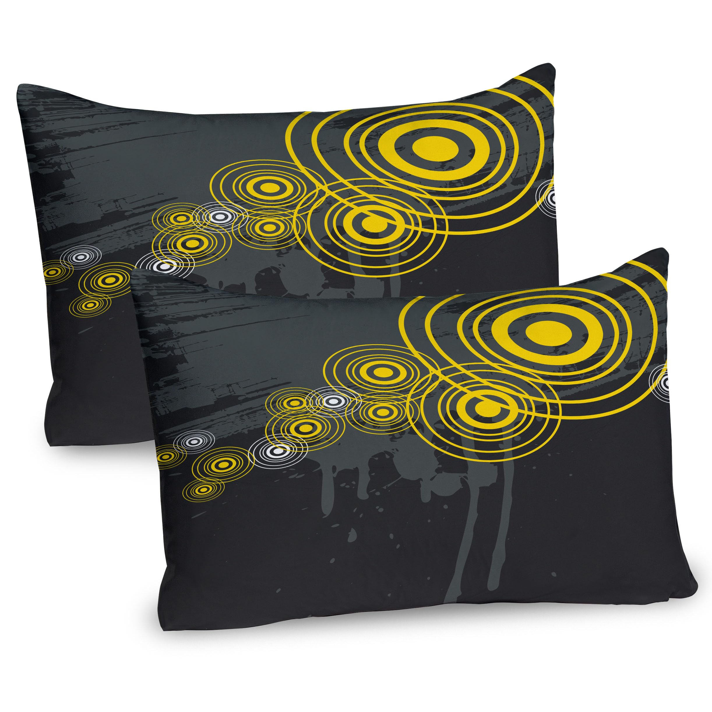 Ambesonne Grey and Yellow Pillow Sham Set of 2, Music Street Design Inspired Geometrical Inner Circles Image, Quality Microfiber Bedding Item for All Seasons, 30