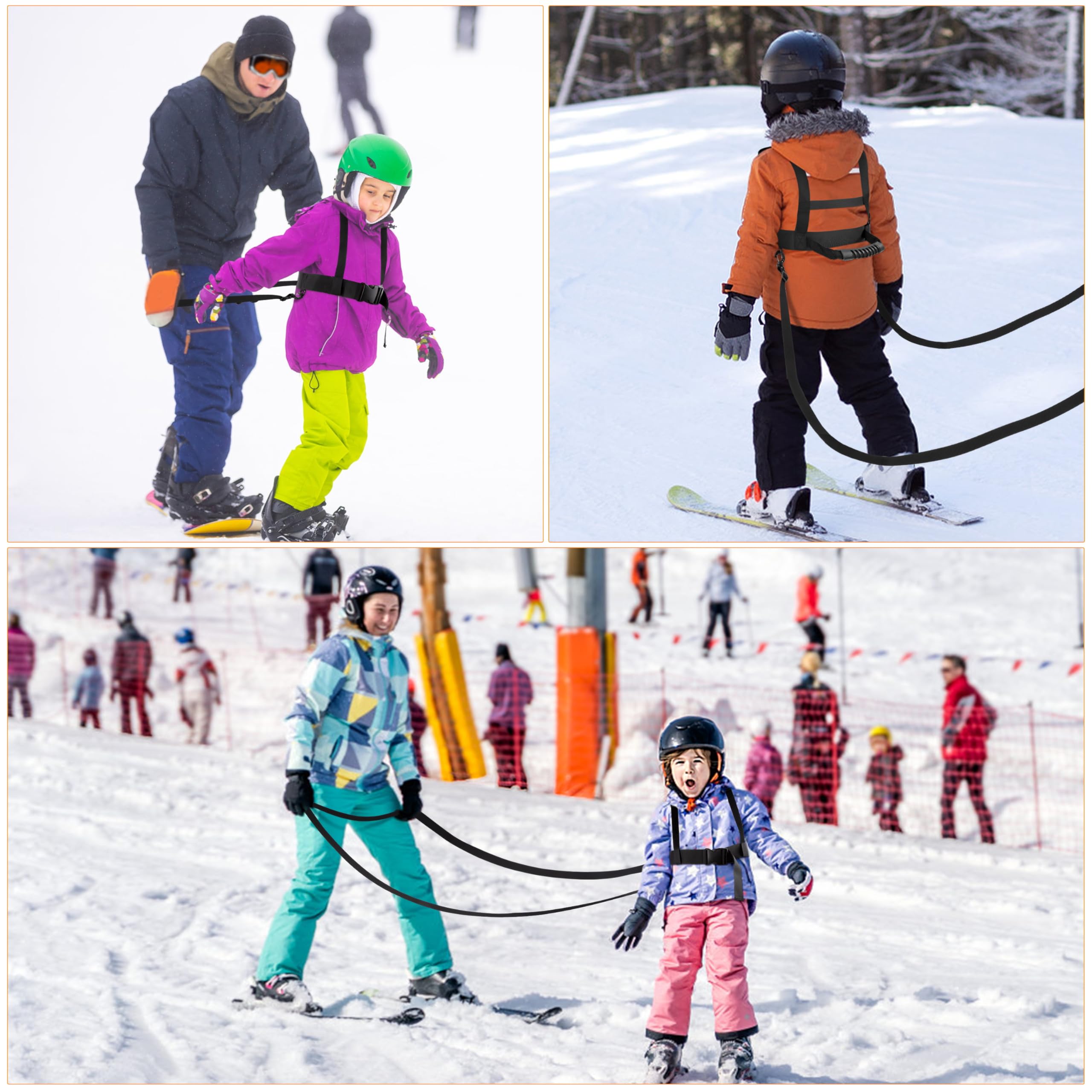 Imbracatura da Sci e Snowboard Imbracatura da Allenamento da Sci Regolabile con Guinzaglio Staccabile per Bambini Principianti Nero