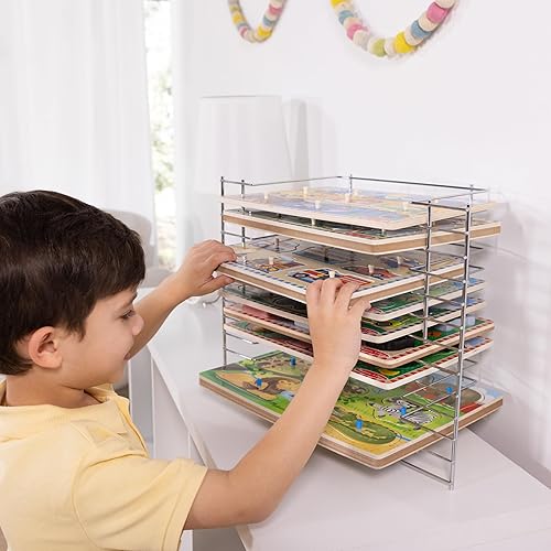 Miniatura 7 de Melissa  Doug Estante de almacenamiento de rompecabezas de alambre de metal de lujo para 12 rompecabezas pequeños y grandes