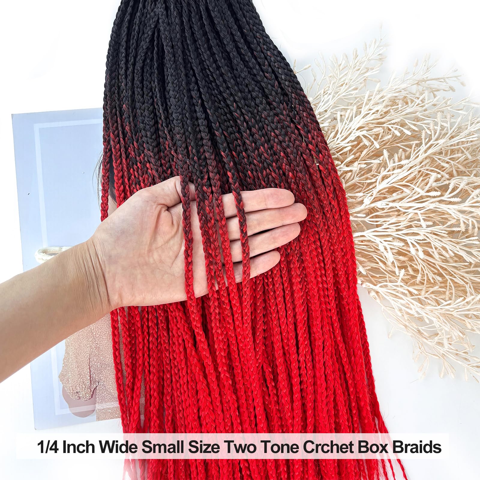 Trenzas de ganchillo color rojo degradado, preenlazadas, 50,8 cm, T1B/rojo, para mujeres africanas, niñas, 6 paquetes de extensiones de trenzas de ganchillo de tamaño pequeño (negro a rojo, 20