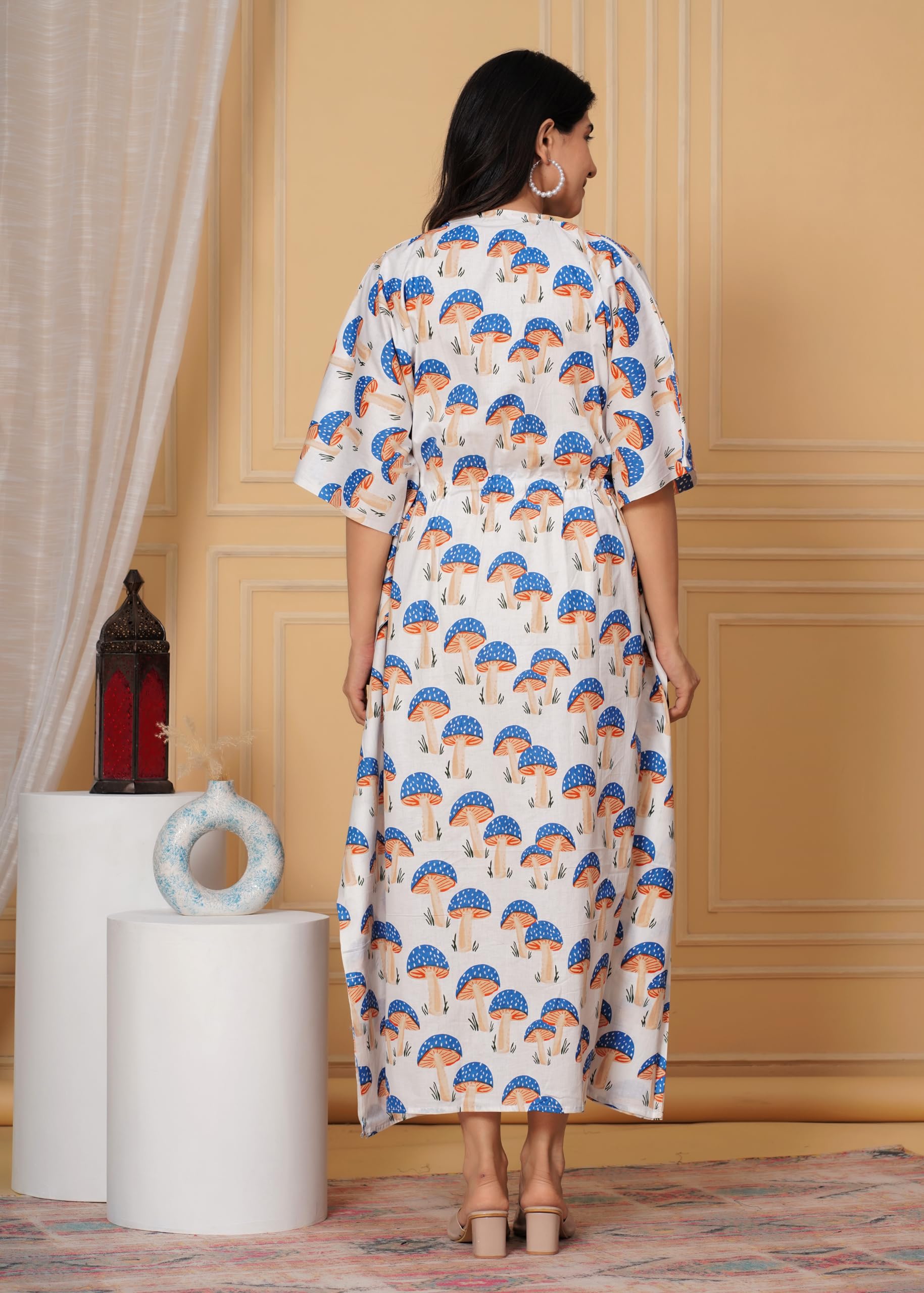 INDACORIFY Caftan imprimé d'été 100% coton robe de nuit robe de plage de vacances couvrir vêtements de détente pour femmes