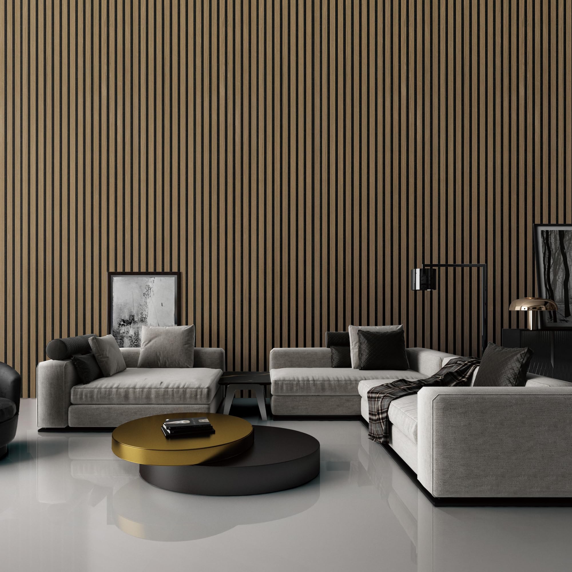 Wood Acoustic Panels for Interior Wall and Ceiling Decor, 2 Pieces 3D Slat Fluted Soundproof Panel Accent for Livingroom, Bathtub, Gaming, Studio, 94 × 23.6inch Each Box, Walnut