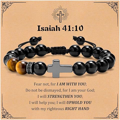 Cross Bracelet Gifts for Boys : Natural Gemstone Beaded Religious Men's Cross Bracelet for Boys Teenage Christian Gifts Confirmation Baptism to Son Grandson Nephew