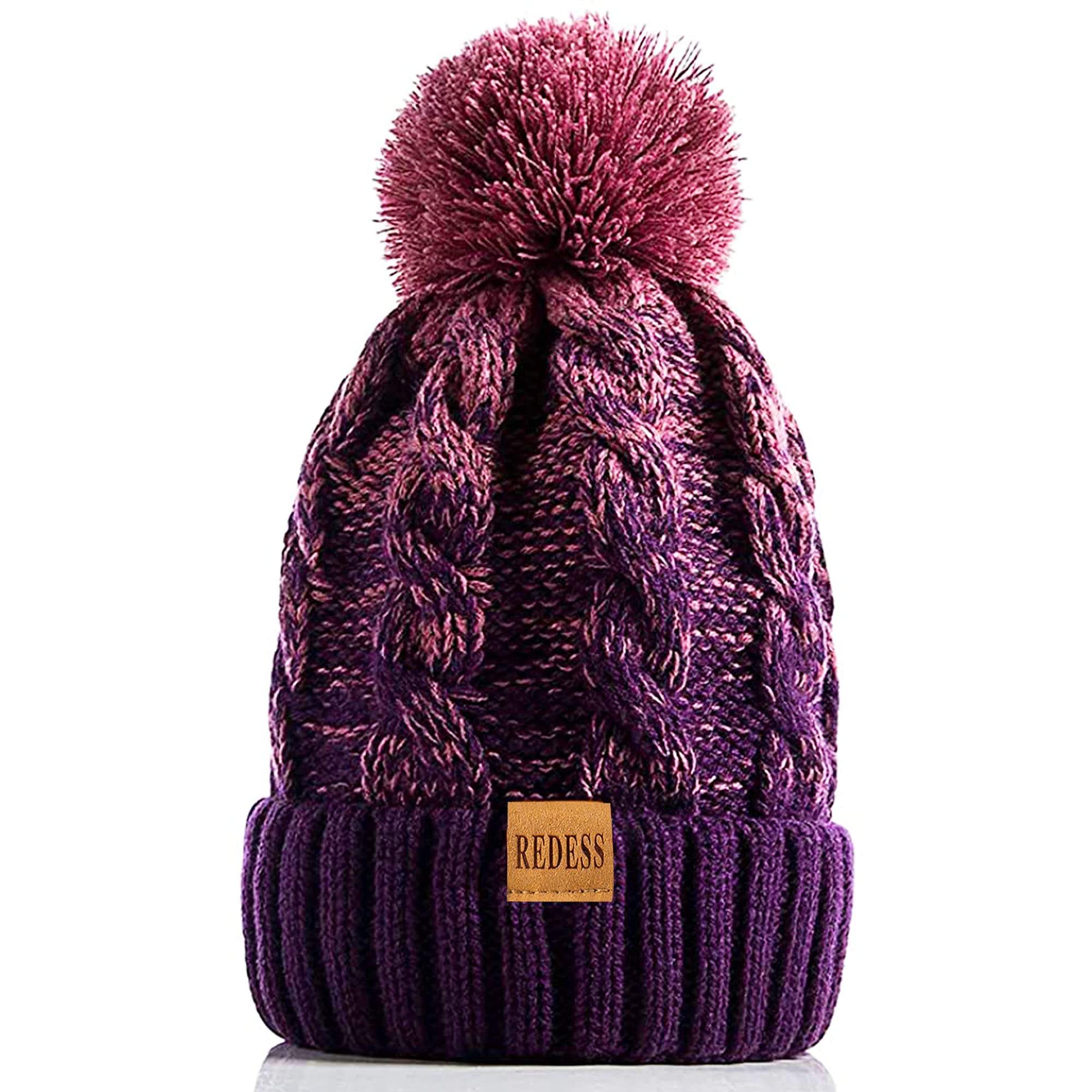 REDESS Cappello Invernale da Donna con Pom Pom Beanie Caldo Foderato in Pile Spesso Slouchy Snow Knit Chunky Baggy Skull Berretto da Sci