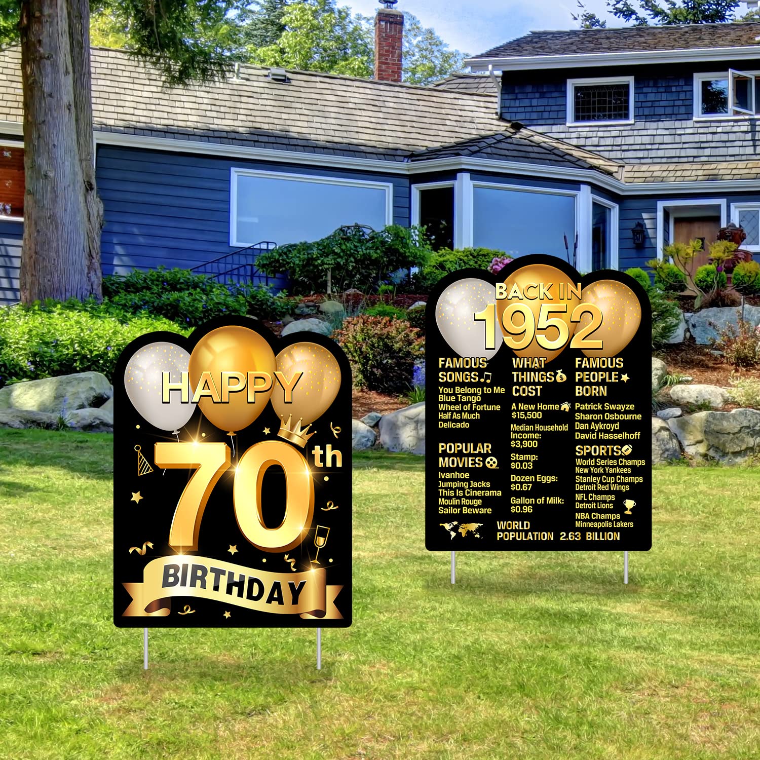 Buy 2 Pack 70th Birthday Yard Sign with Stakes, Outdoor Lawn Gold