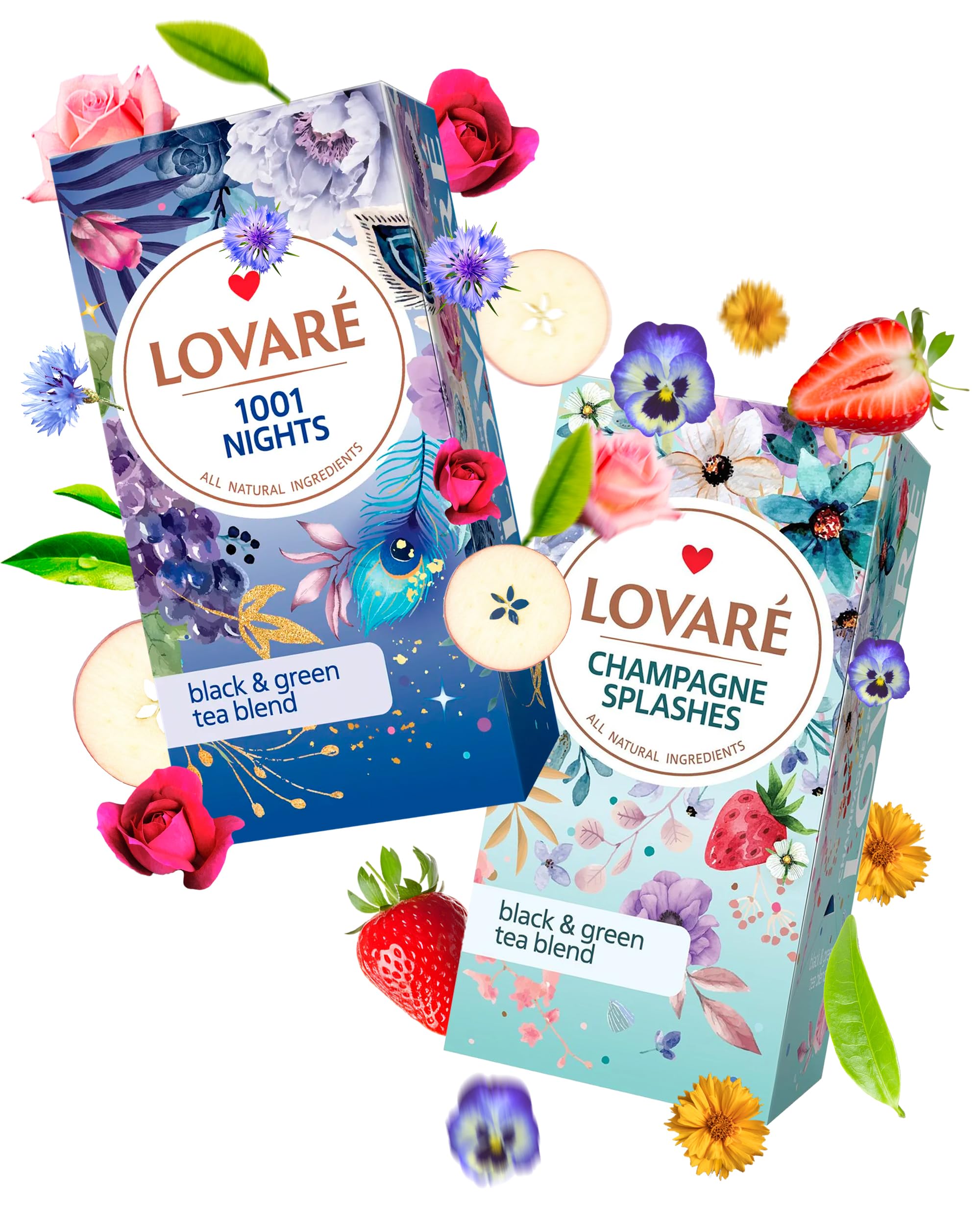 Individually Tea Bags Bundle 48 Pack - 1001 Nights + Champagne Splashes - Made in Ukraine - Flavored Tea Blend Bundle in Gift Box for Tea Lovers - Mother's Day Gifts