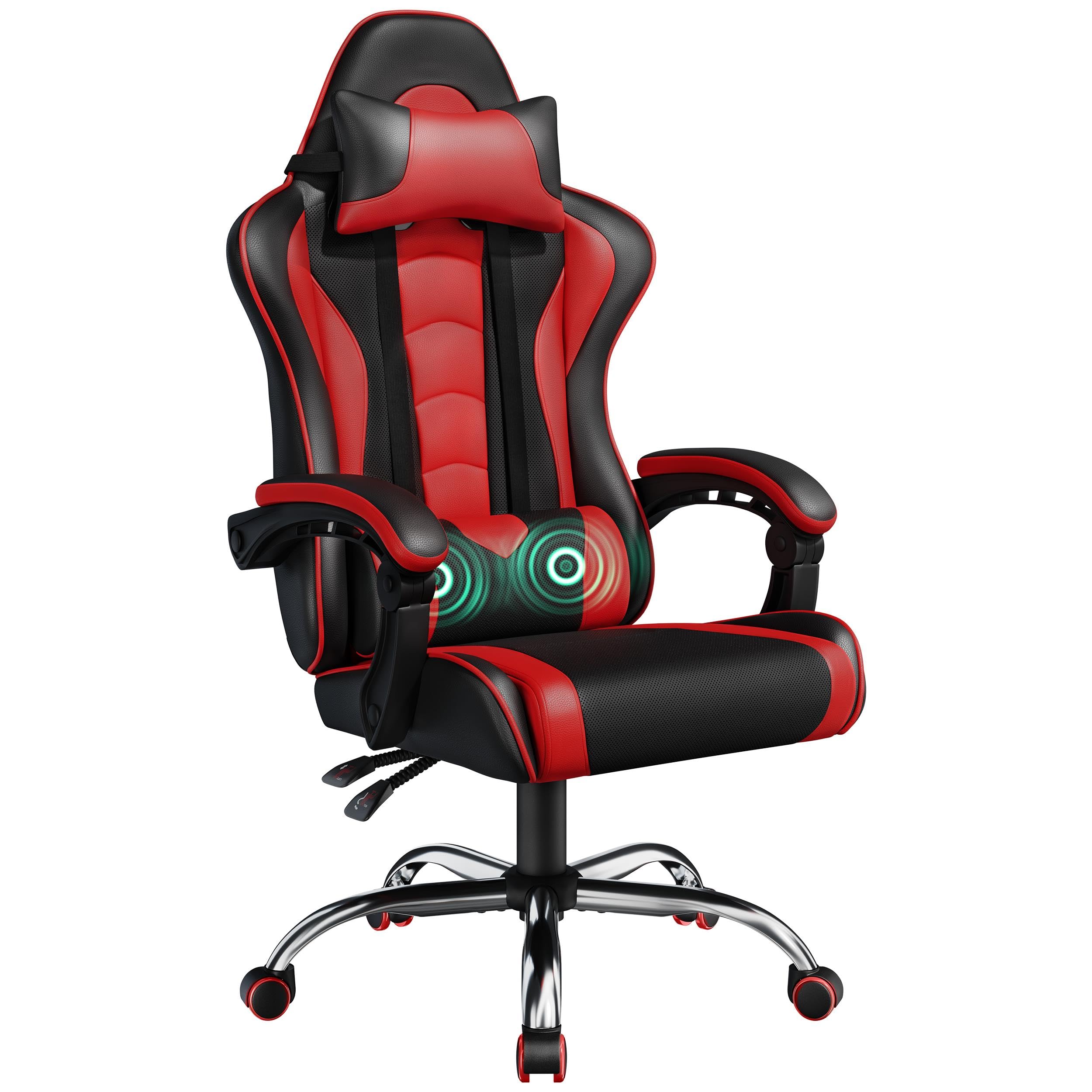 Yaheetech Gaming Chair Computer Office Chair with Headrest and Massage Lumbar Support Height Adjustable Ergonomic Chairs with Swivel