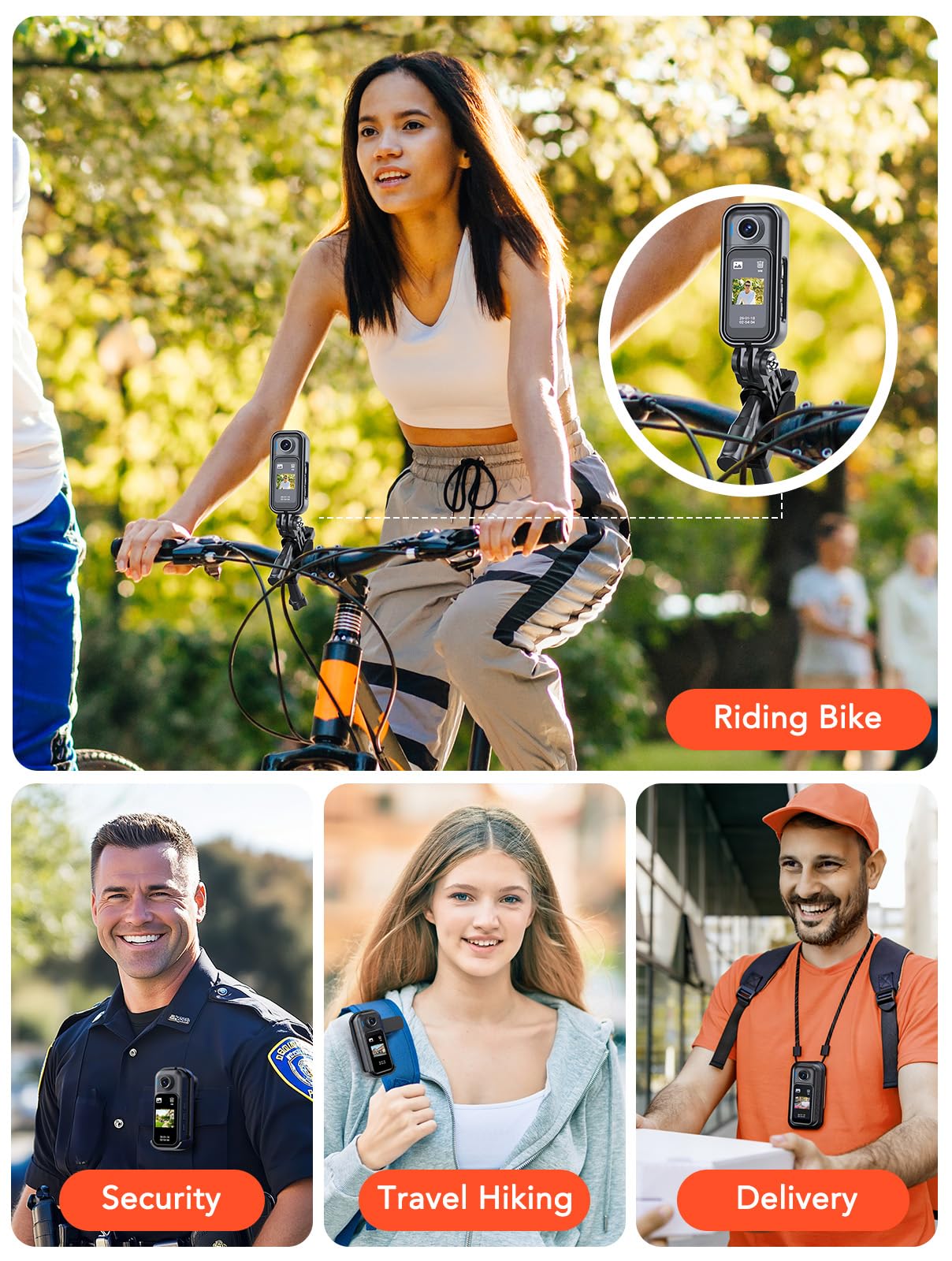 BOBLOV Mini fotocamera impermeabile da 64 GB indossabile con touch screen, 7 ore di registrazione con dock di ricarica, clip magnetiche, custodia impermeabile fino a 10 m, per vlogging, uso quotidiano