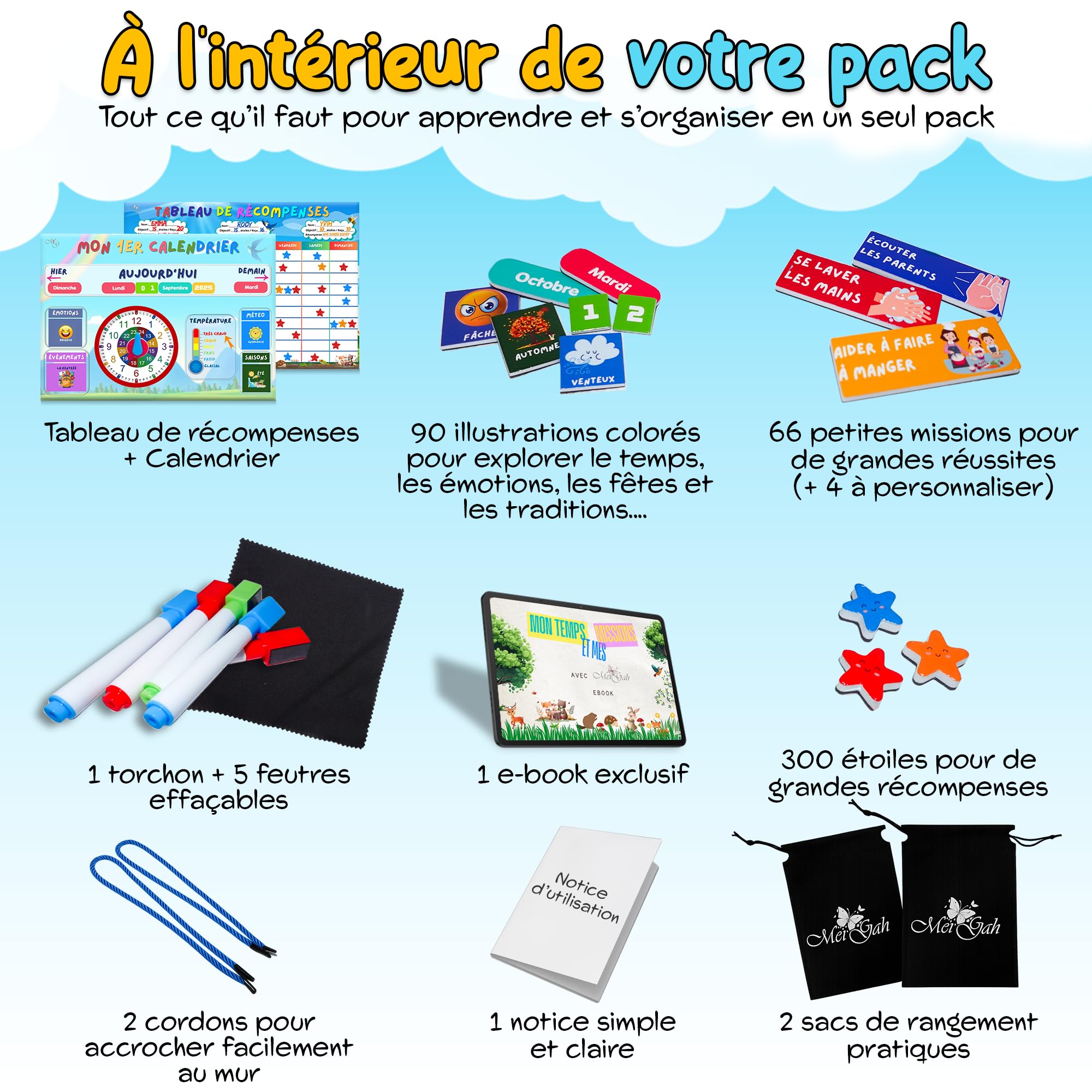 MEIGAH Tableau de Recompense Enfant + Calendrier Éducatif – Autonomie, Routines & Comportement Positif – 160 Magnets & 300 Étoiles - Organisation, Confiance en soi & Apprentissage ludique