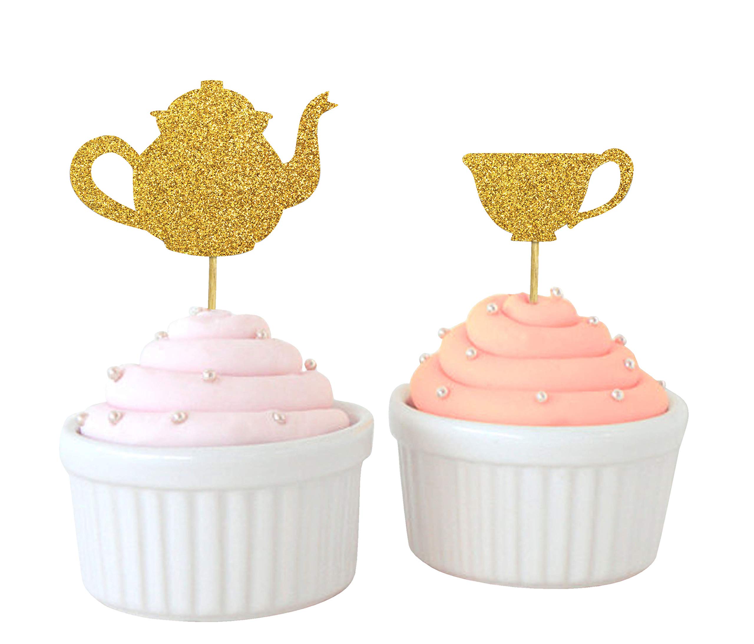 Darling Souvenir, Bridal Shower Tea Party Cupcake Topper, Birthday Dessert Decorations Tea Kettle Cup Cupcake Toppers - Pack Of 20