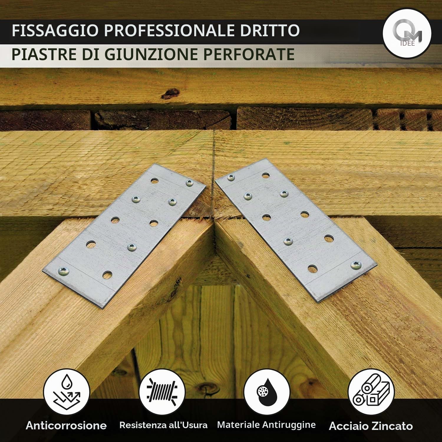 10 x Piastre forate (100 x 40 x 2) Piastra di fissaggio, Connettore per legno, Lastrina di giunzione piatta, Piastra di montaggio zincata in acciaio