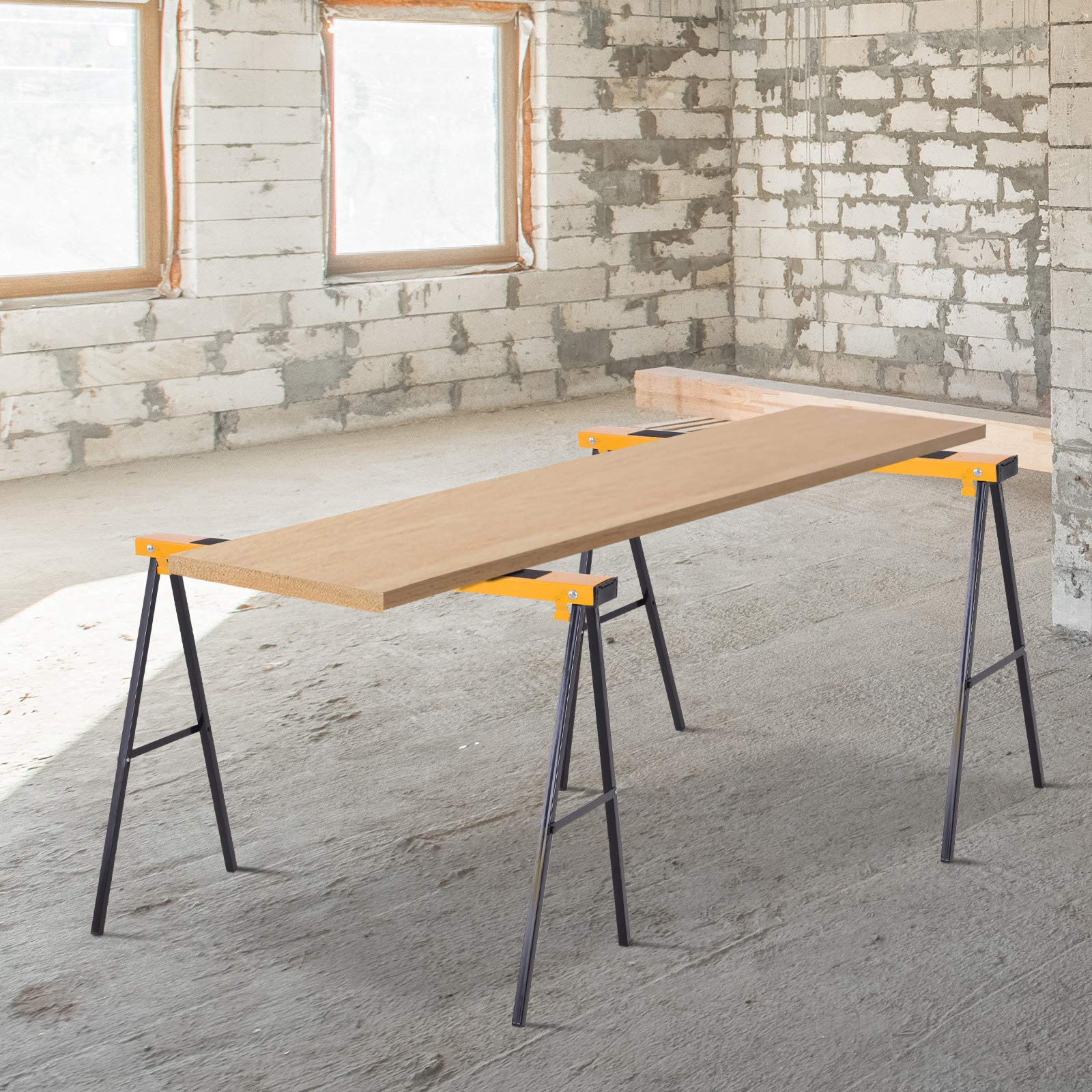 DURHAND Caballete de Sierra con Patas Plegables Metálicos 2 Piezas para Mesa y Trabajo con Asa Almohadilla Antideslizante Carga Máx. 125kg Acero
