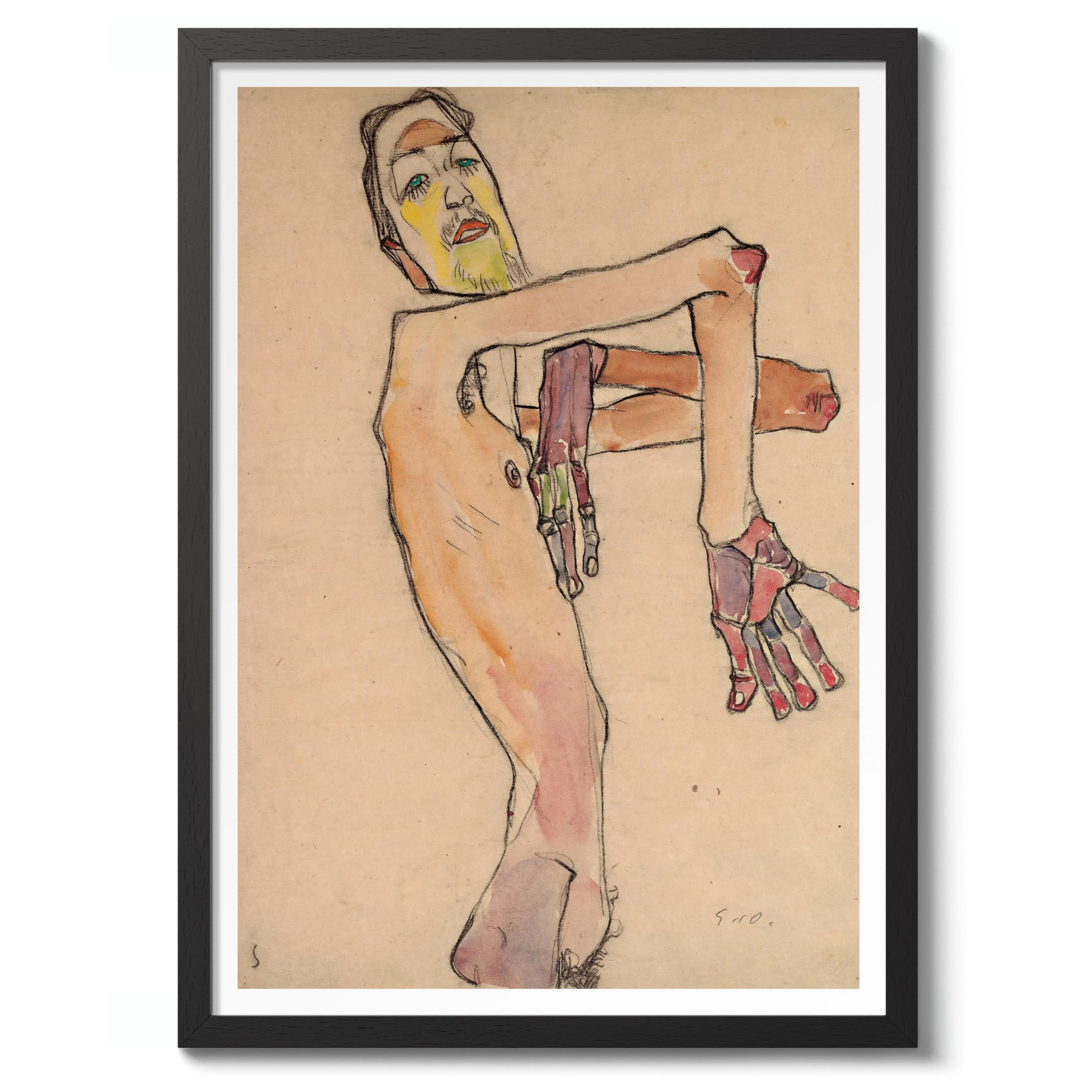 Erwin Dominik Osen, Nude With Crossed Arms Egon Schiele Print, Modern Art Exhibition Poster, Modern Minimalist Sketch, Home Decor Picture, Archival Matte, A3 (Black Frame) - 42x29.7cm