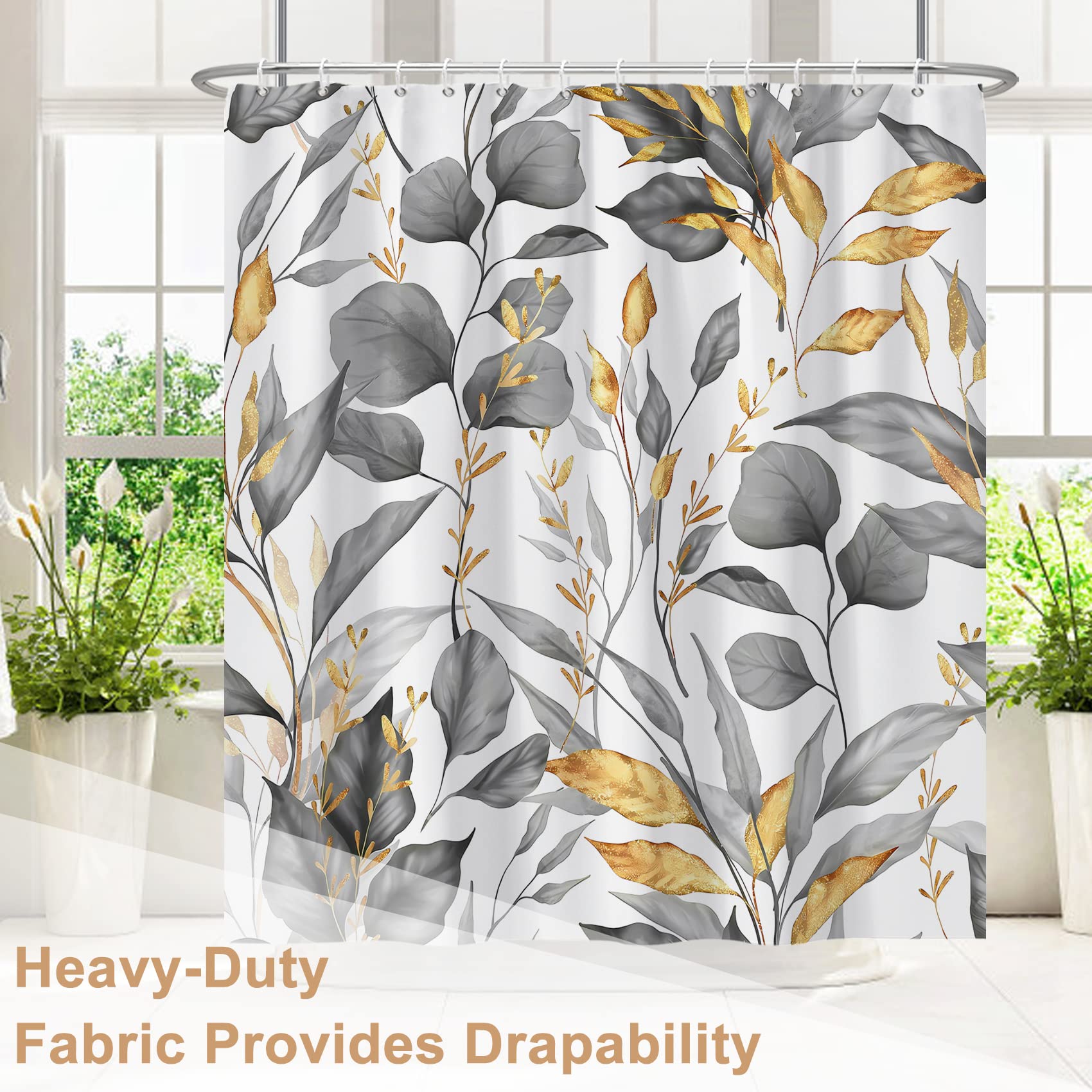 Ruelvth Green Eucalyptus Shower Curtain, Spring Watercolor Plant Leaves With Floral Shower Curtain For Bathroom Waterproof Fabric Shower Curtain Set With Hooks, 72x72 Inch