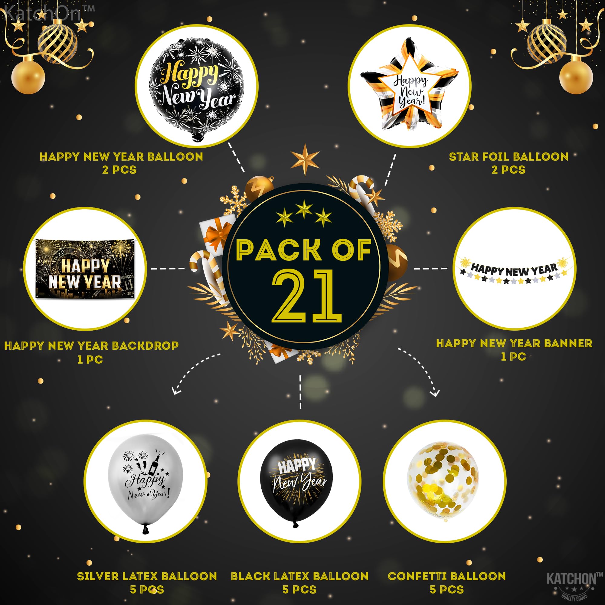 Amazon | Happy New Year 2024/5 ブラックバルーンセット | 風船