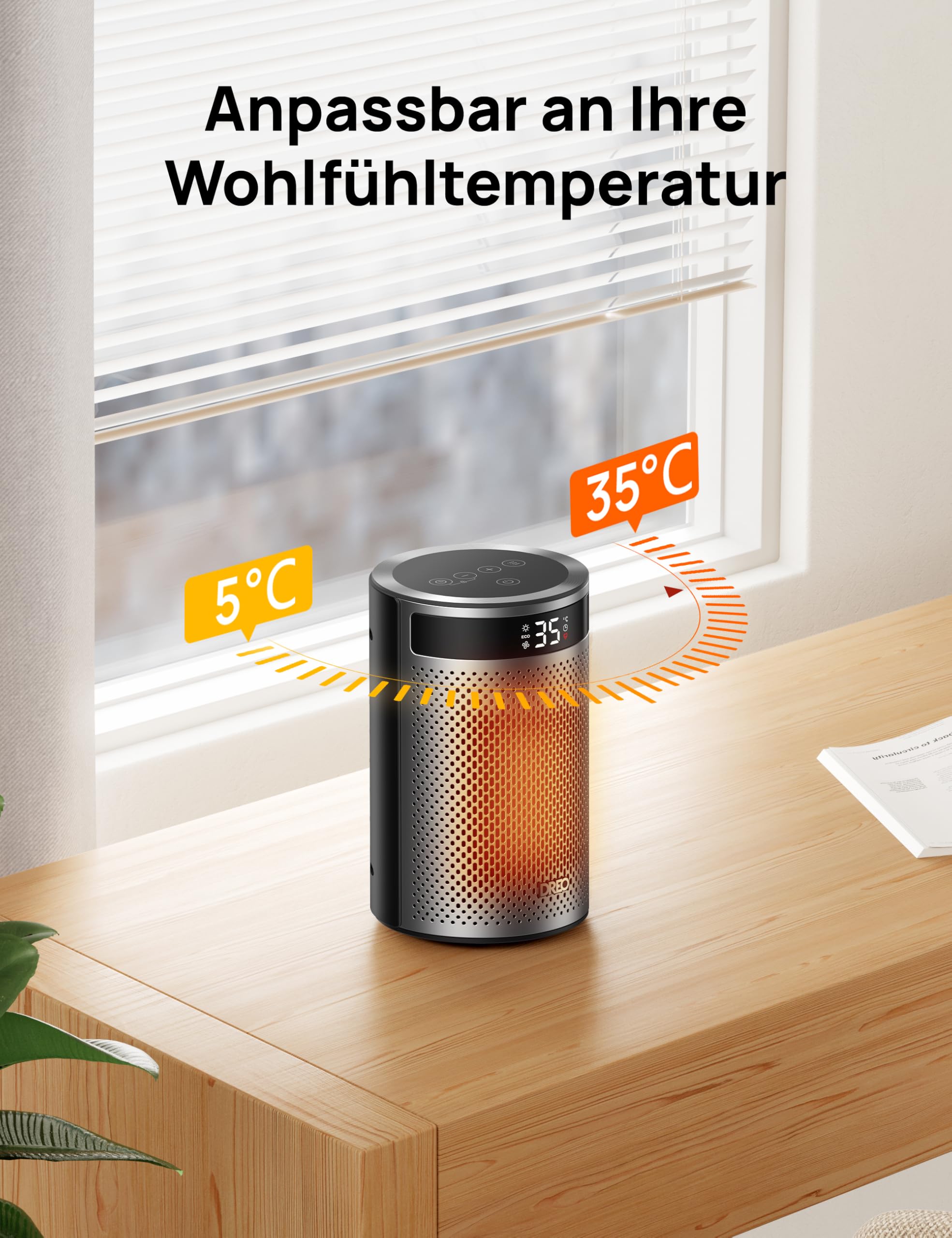 DREO Keramik Heater 416, 1500W Elektroheizer fürs Schlafzimmer, freistehend,Überhitzungs- und Kippschutz,einstellbarer Thermostat, Kindersicherung,energiesparend, leise,12-Stunden-Timer,mehrere Modi