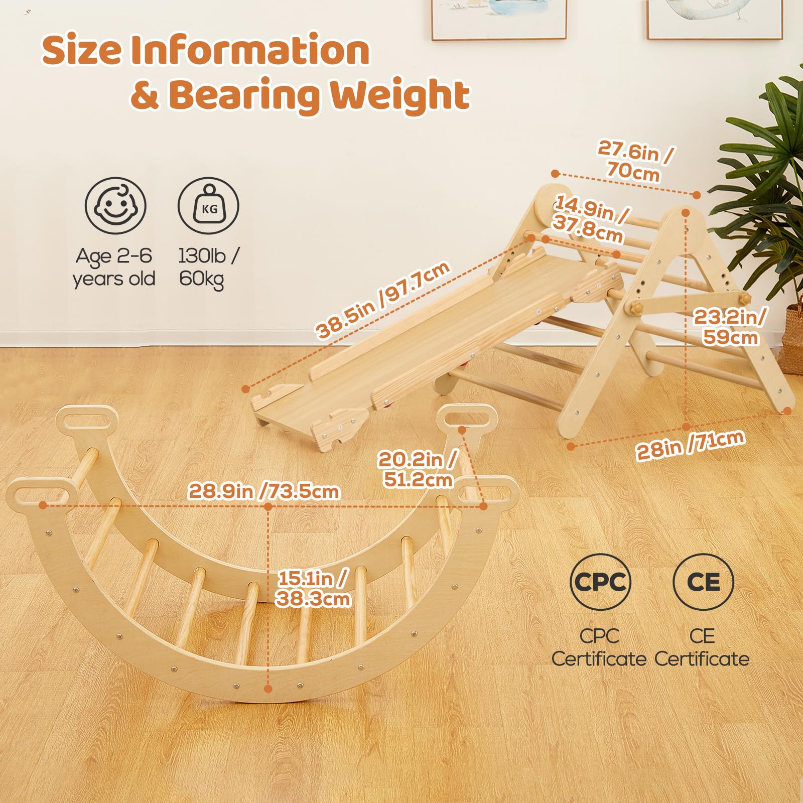 FUNLIO Montessori Pieghevole Triangolo Arrampicata 5 w 1 Regolabile Bambini 2-5 Anni