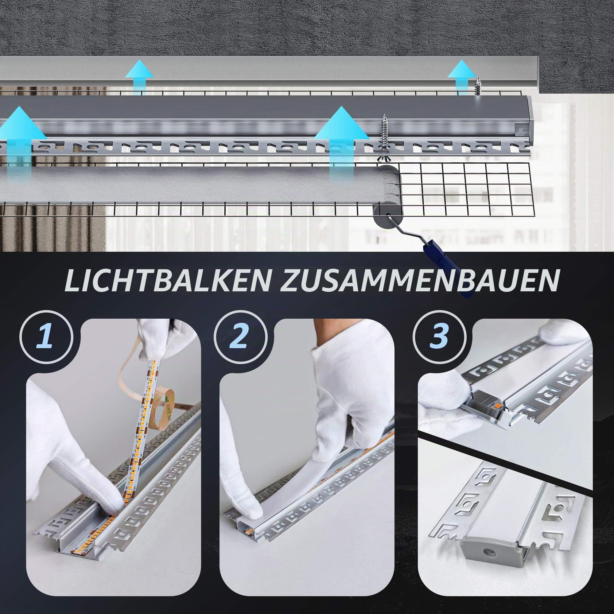 36 × LED Trockenbauprofil 2M für 20mm LED Streifen – Aluminium Unterputzprofil für Trockenbau,led kanal、Diffusor, Decke Wand indirekte Beleuchtung (LED Drywall Profile -72M)